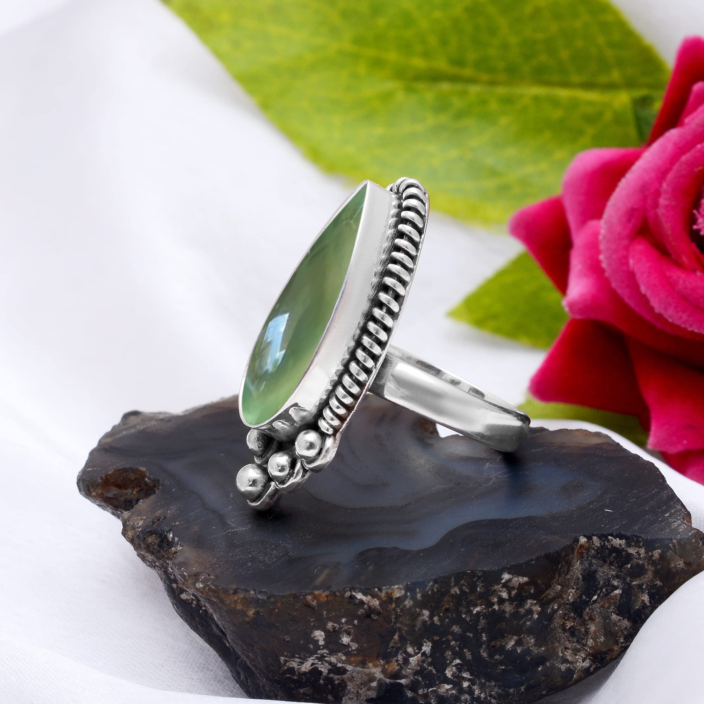 Veracity Jewelry 925 Sterling Silver Prehnite Rings for Women – Handmade Green Gemstone Designer Ring – VSR-472 | Perfect for Weddings, Parties & Everyday Elegance
