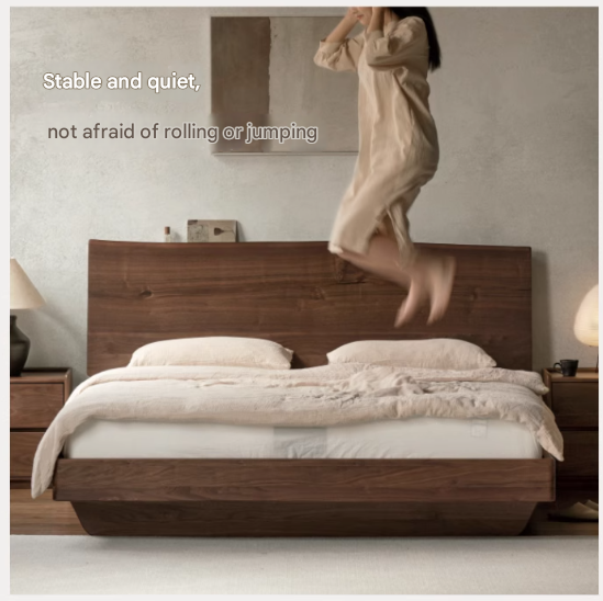 Black Walnut Solid Wood Bed Frame - Wabi Sabi Style Minimalist Bedroom Furniture for Zen & Japandi Home Decor