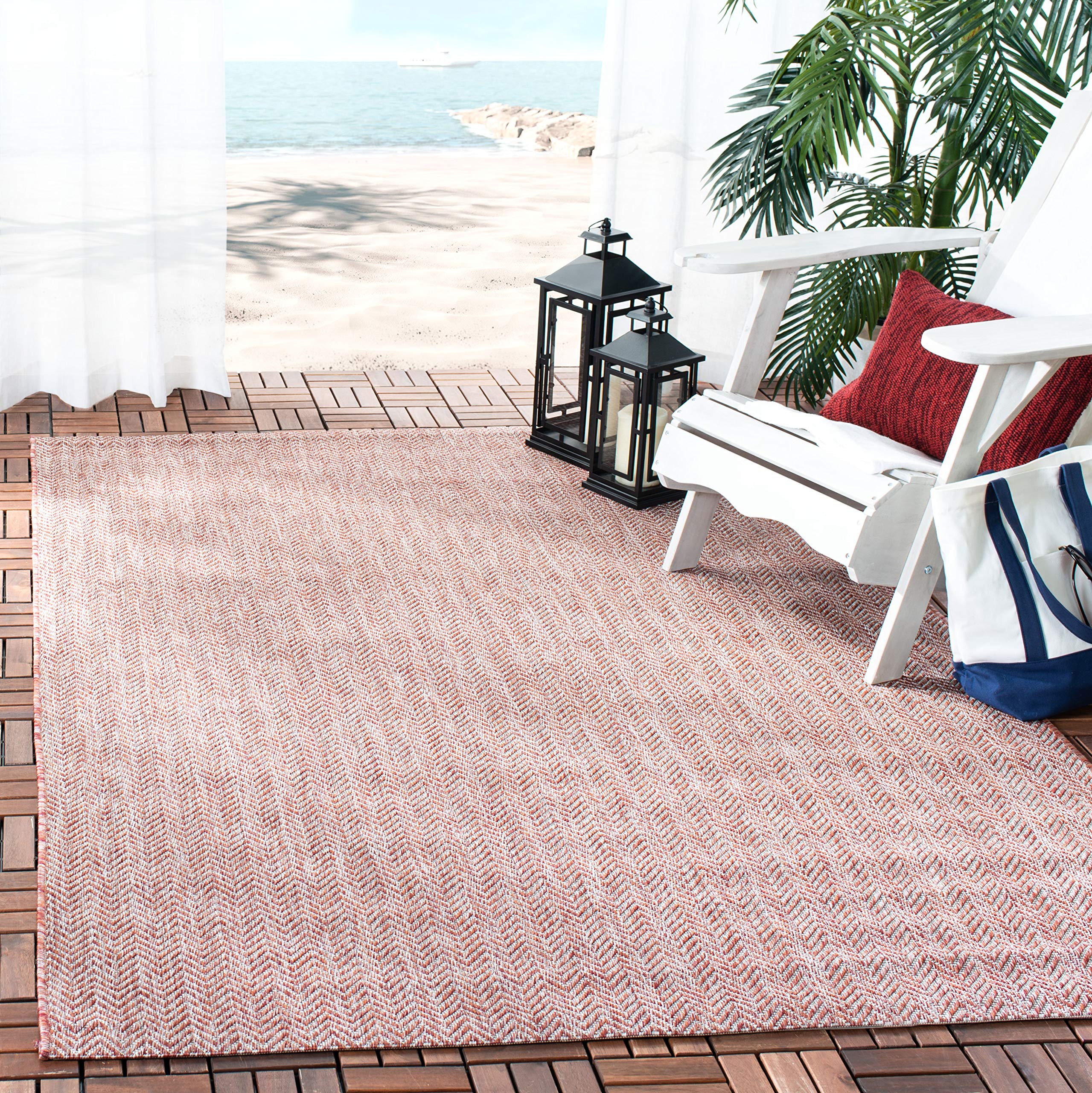 SAFAVIEH Courtyard Collection 8' x 11' Rust & Grey Indoor Outdoor Rug - Waterproof, Easy Clean, Non-Slip - Perfect for Patio, Backyard, Mudroom, Deck & Poolside