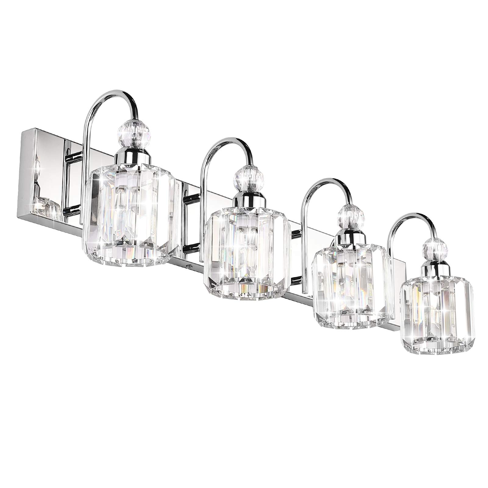 Ralbay Modern LED Crystal Bathroom Vanity Lights - 4-Light Stainless Steel Bathroom Mirror Lighting Fixture with Crystal Accents for Elegant Home Decor | Perfect for Master Bath, Guest Bath & Powder Room Makeovers