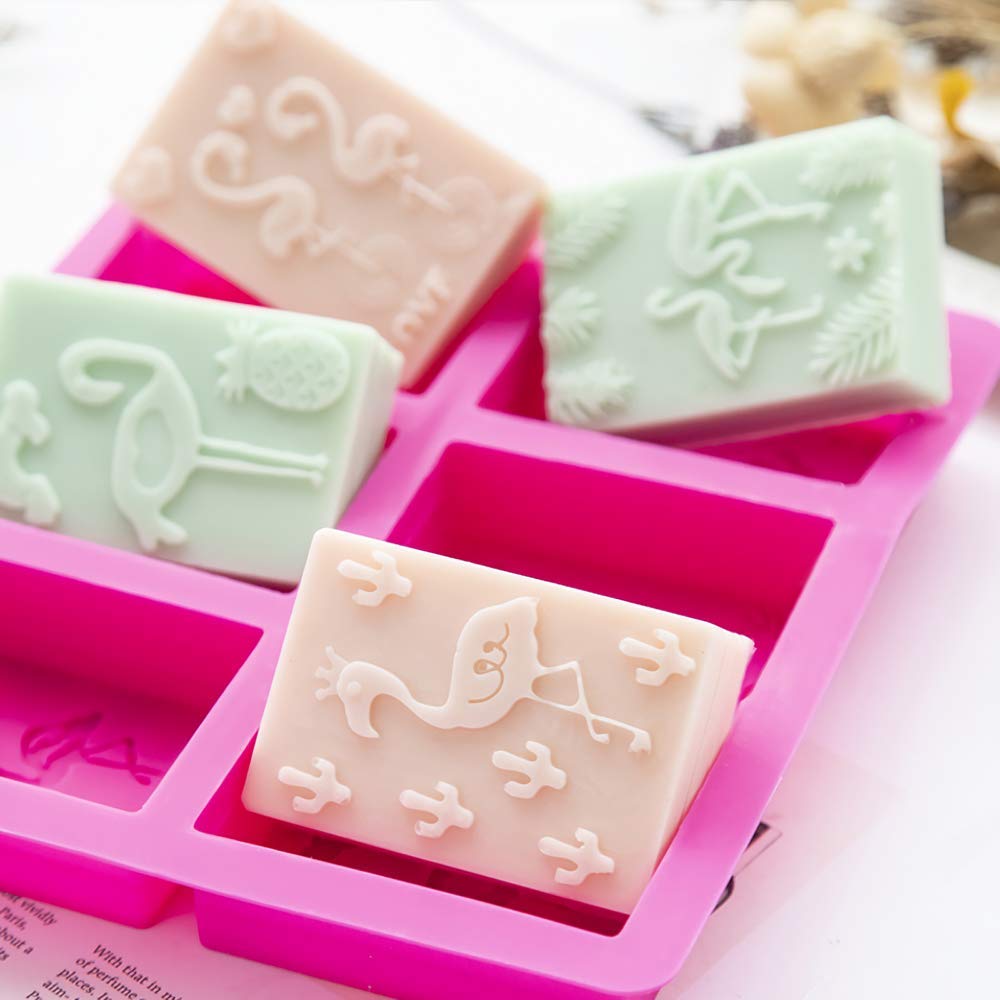 6-Cavity Tropical Hawaiian Silicone Soap Mold Set - Flamingo, Palm Leaves, Pineapple & Cactus Designs for DIY Handmade Soap Making, Candle & Resin Crafts - Perfect for Beach-Themed Bathroom Decor & Gift Making