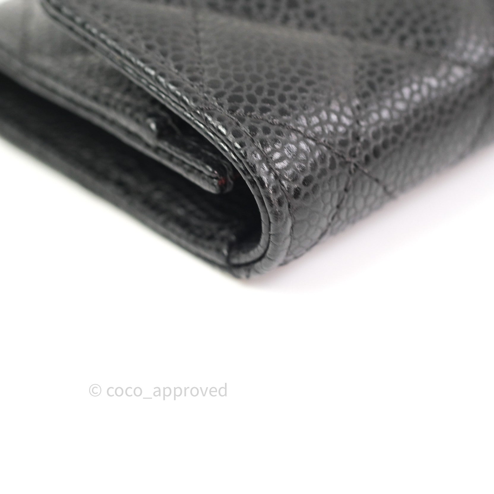 Chanel Black Caviar Leather Card Holder with Gold Snap Button - Compact Wallet for Credit Cards & ID - Perfect for Everyday Use, Travel, and Gifting