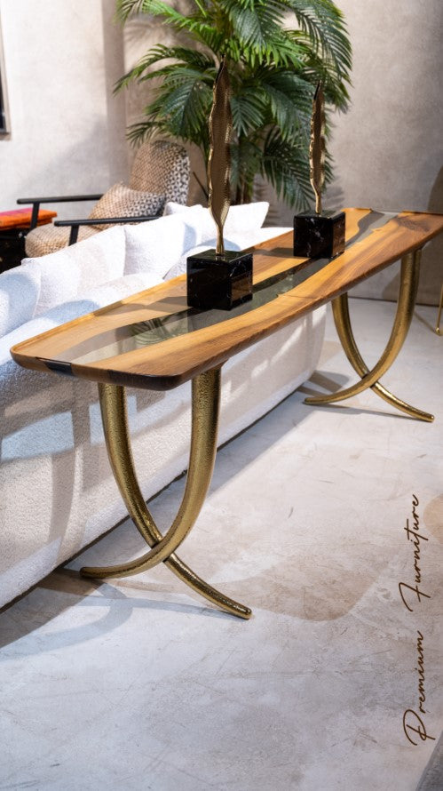 Handcrafted Walnut Wood Epoxy Resin Sofa & Console Table - Ivory Collection | Modern Living Room & Entryway Furniture for Stylish Home Decor