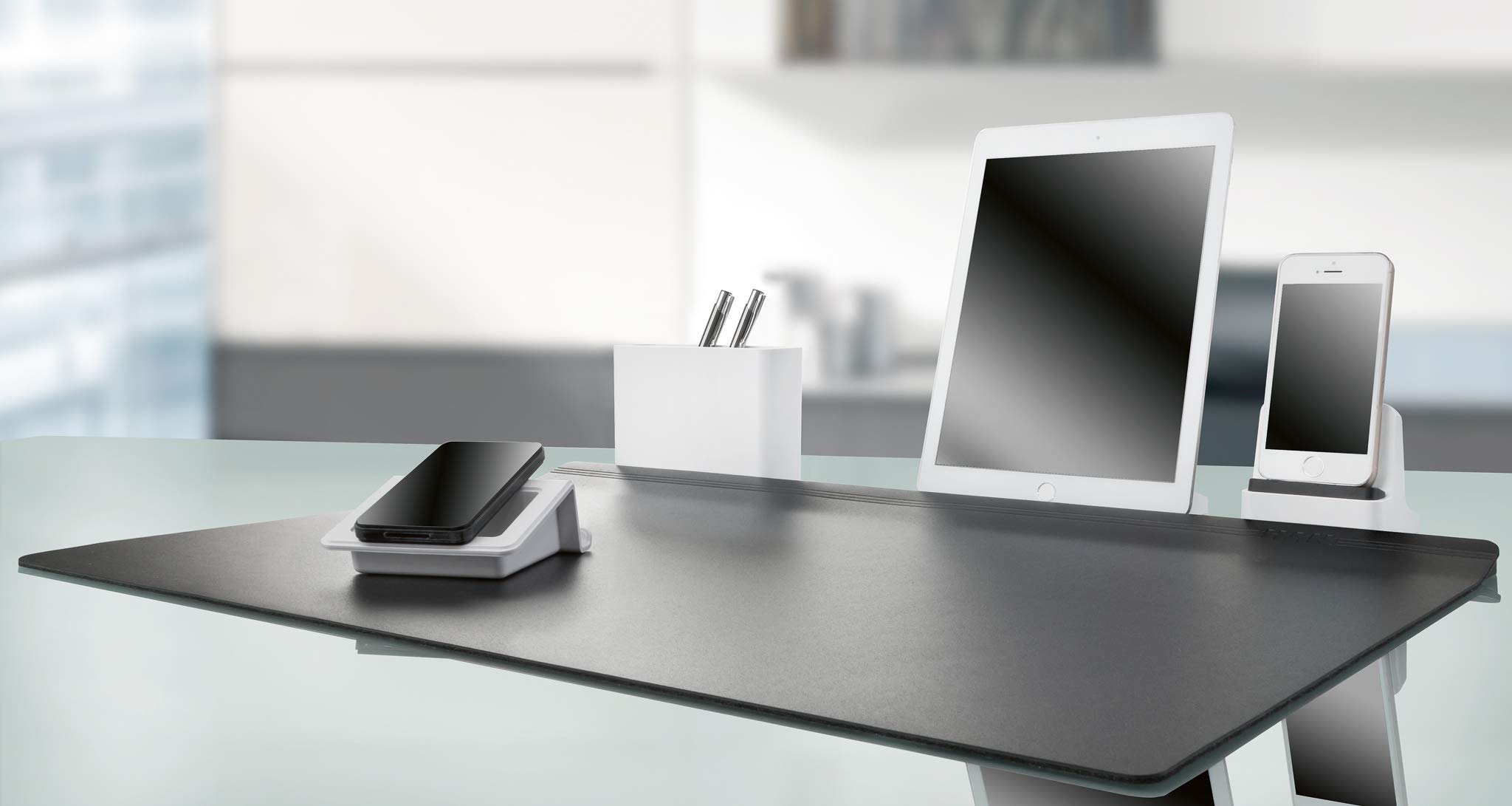 92100-12 UP Tablet Stand with Soft Grip Surface & Cable Holder - Adjustable Phone Stand for Desk, White - Perfect for Office, Home, Kitchen & Bedroom Use