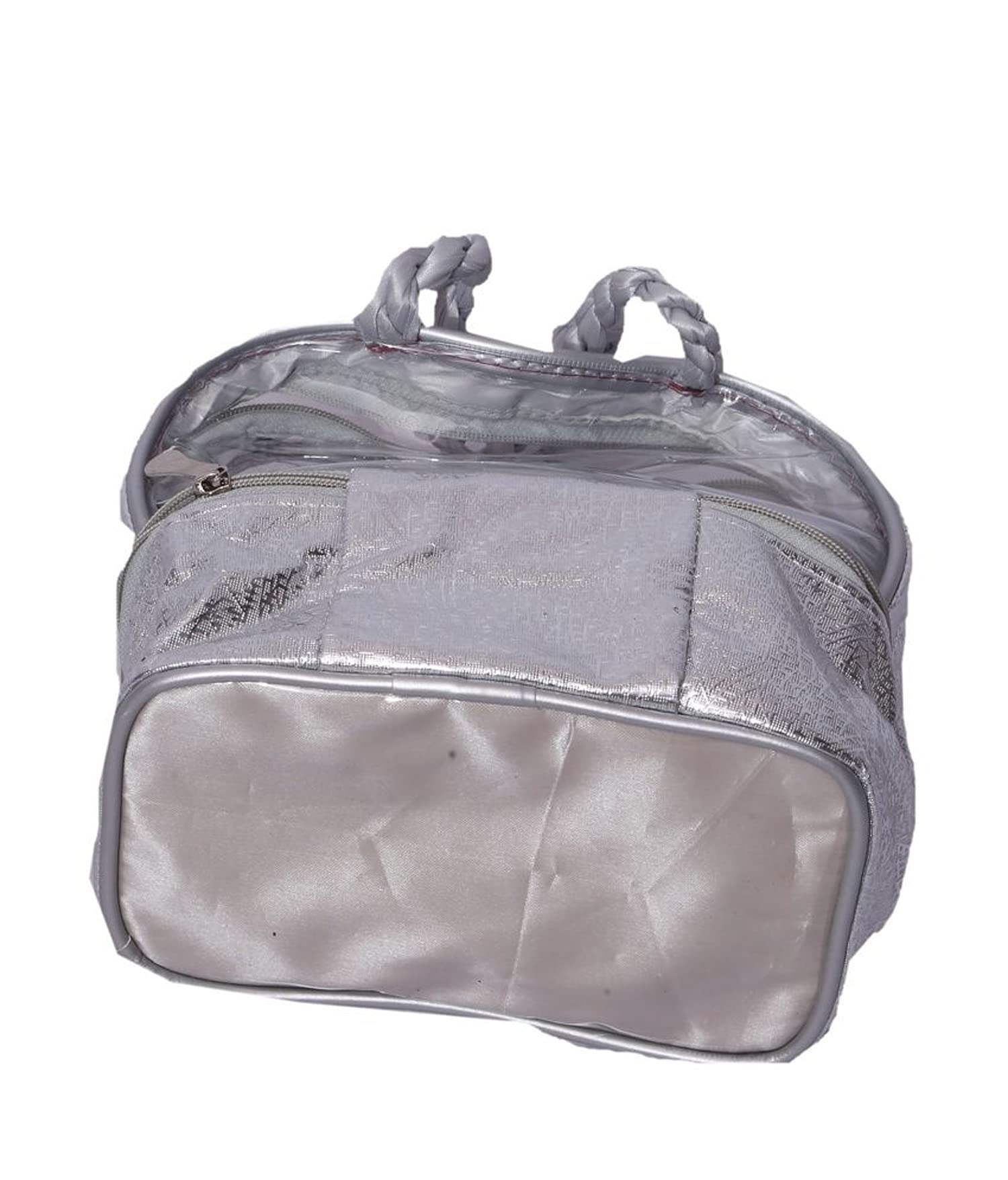 Kuber Industries Double Layer Waterproof Travel Cosmetic Bag - Makeup Organizer for Toiletries, 2 Pack (Silver) - Perfect for Travel, Gym, and Daily Use
