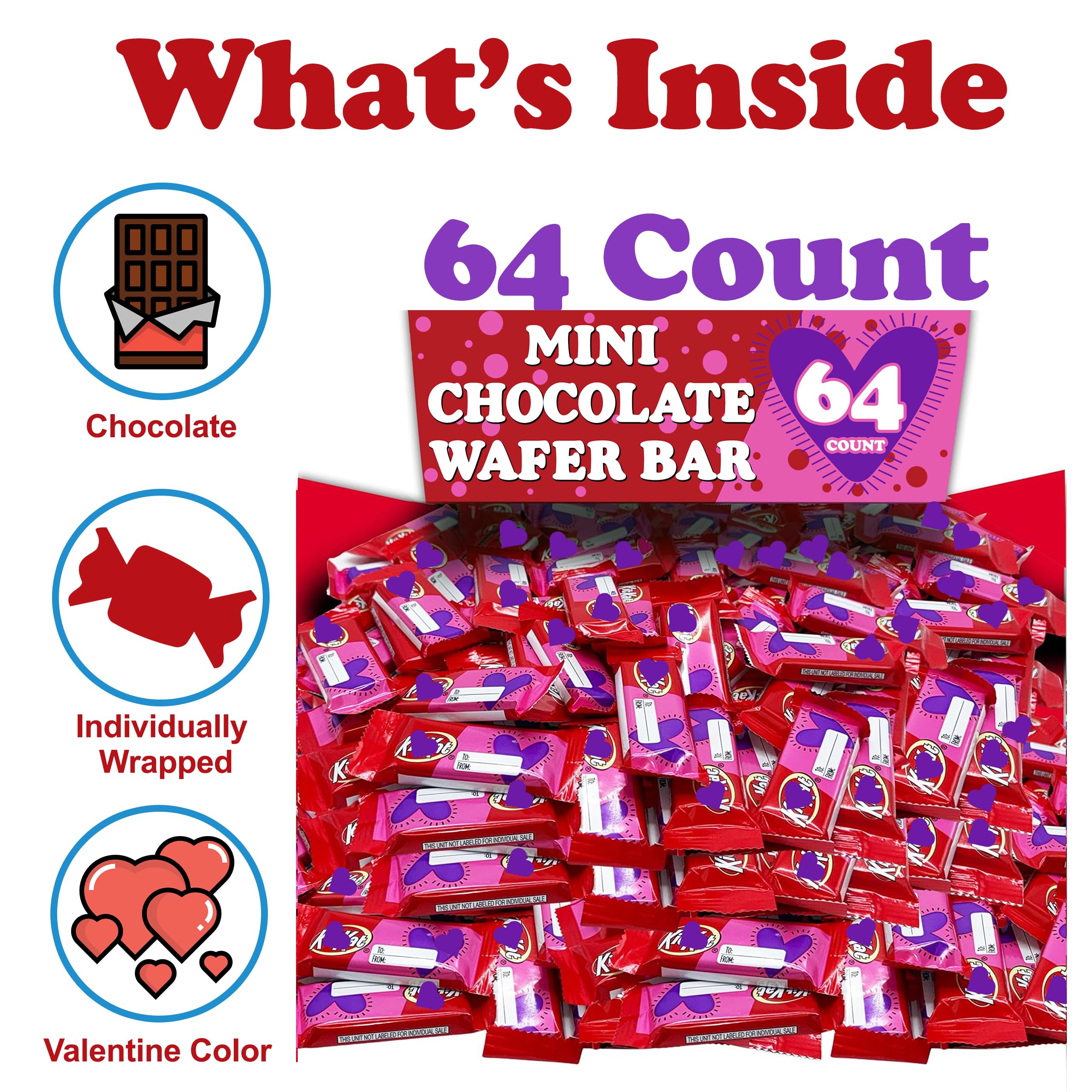 KitKat Milk Chocolate Mini Bars - 64 Individually Wrapped Wafer Candies with Heart Decorations | Perfect for Valentine's Gifts, Party Favors & Office Treats | Bulk Chocolate Snacks for Sharing