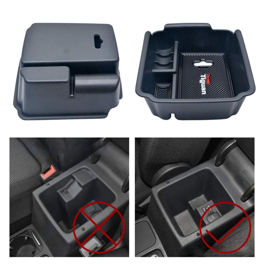 MACHSWON Car Center Console Organizer Tray - Premium Armrest Storage Box for Volkswagen Tiguan 2018-2019 | Secondary Storage Solution for Phones, Keys & Small Items | Perfect for Road Trips & Daily Commutes