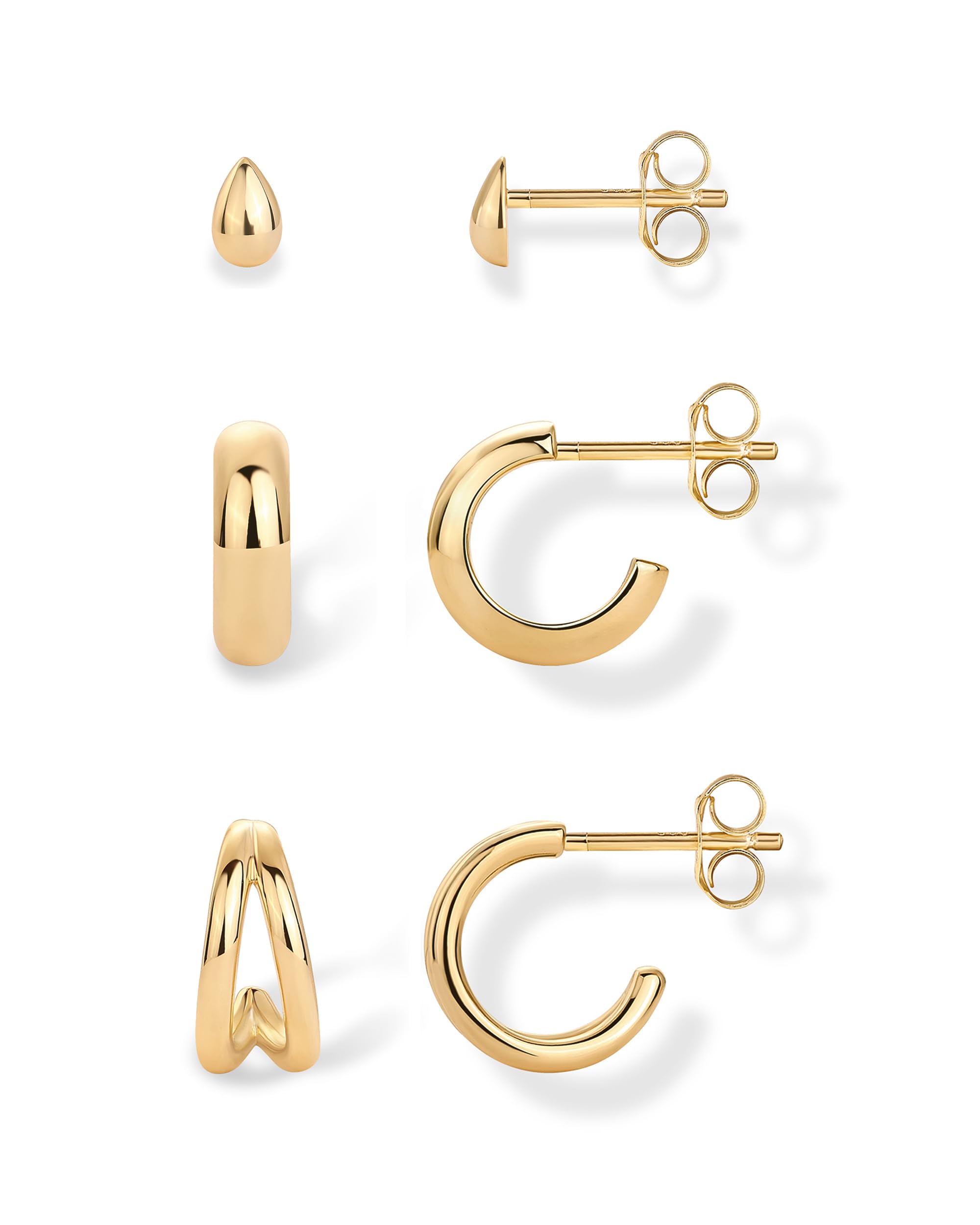 PAVOI 14K-18K Gold Plated Sterling Silver Small Hoop Earrings for Women - 3 Pairs Cubic Zirconia Rope Teardrop Huggie Earrings Set | Elegant Everyday Wear, Party Jewelry & Gift for Her