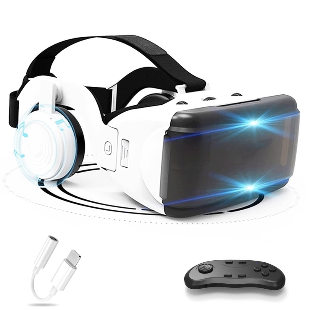 3D VR Headset with Bluetooth Controller - Compatible with iPhone 13 Pro Max/13 Pro/13/12/11, Samsung Galaxy S21, Huawei & Xiaomi Series (Android Version) - Immersive Virtual Reality Gaming & Movie Experience for Home Entertainment