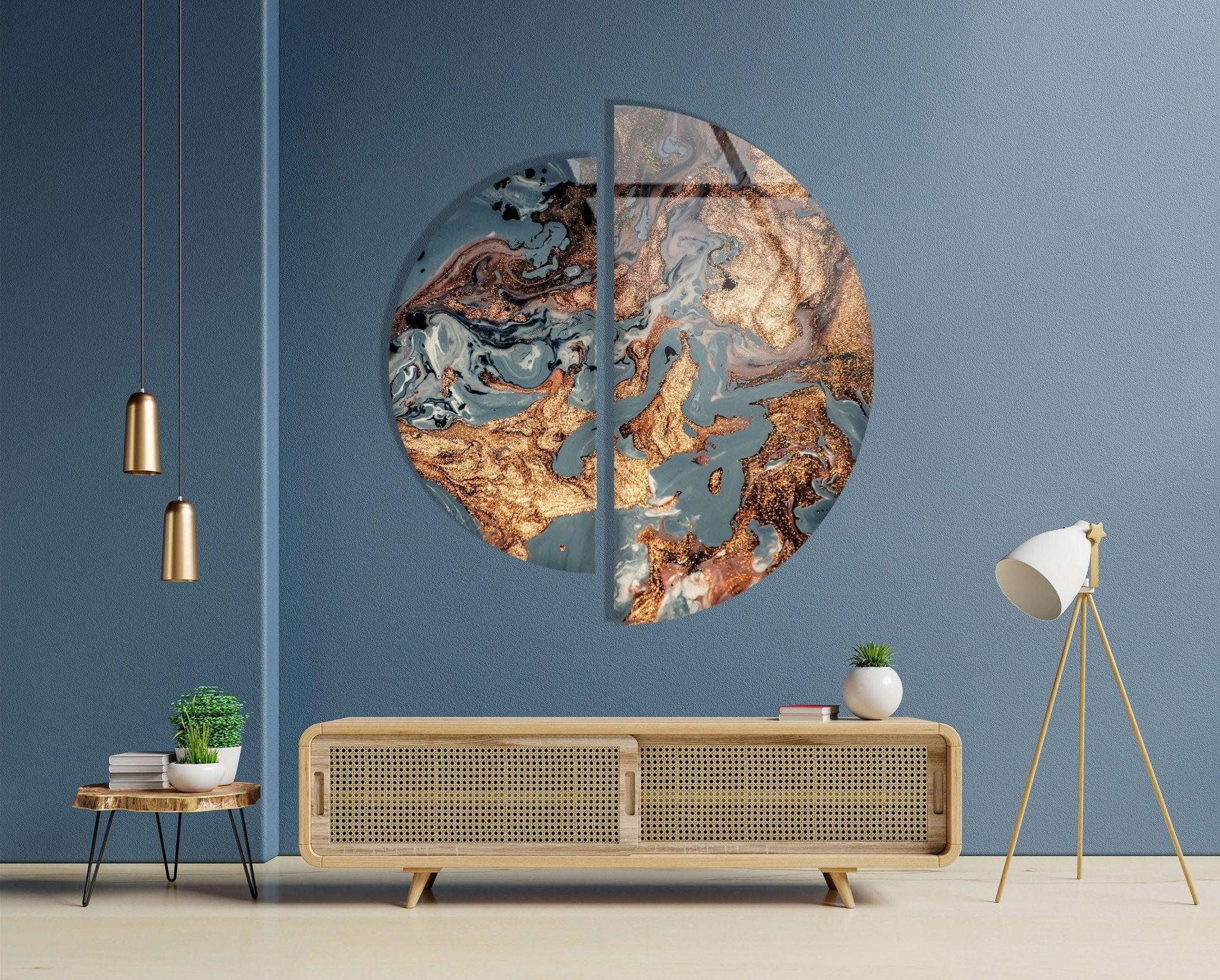 2 Piece Copper Abstract Glass Wall Art Set - Modern Metal & Glass Decor for Living Room, Bedroom, Office - Unique Handmade Home Decor for Wall