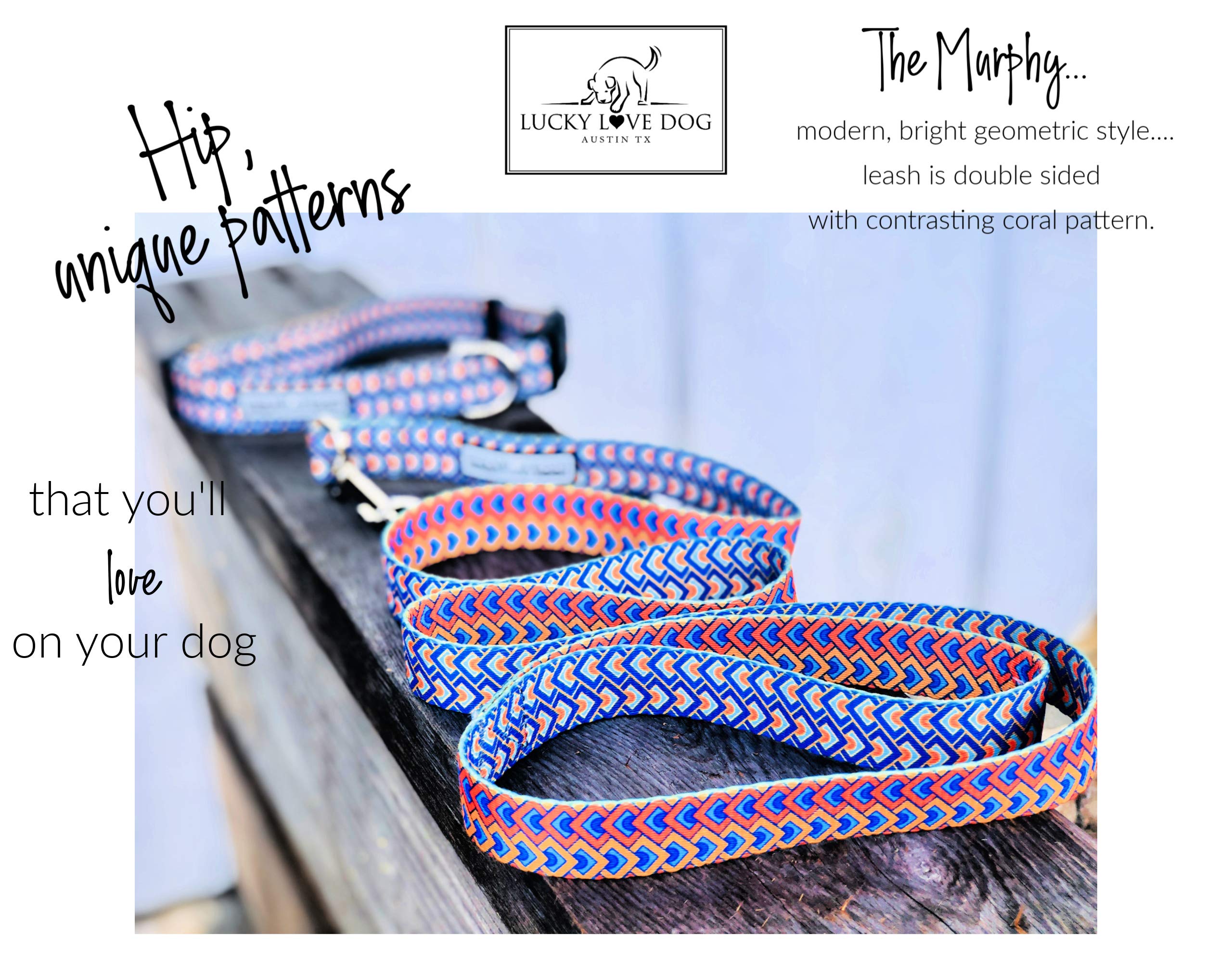 **Lucky Love Dog Matching Collar and Leash Set – Soft, Adjustable Geometric Pattern Pet Accessories for Small, Medium & Large Dogs – Perfect for Walks, Training & Gifts (X-Small, Murphy Combo)**