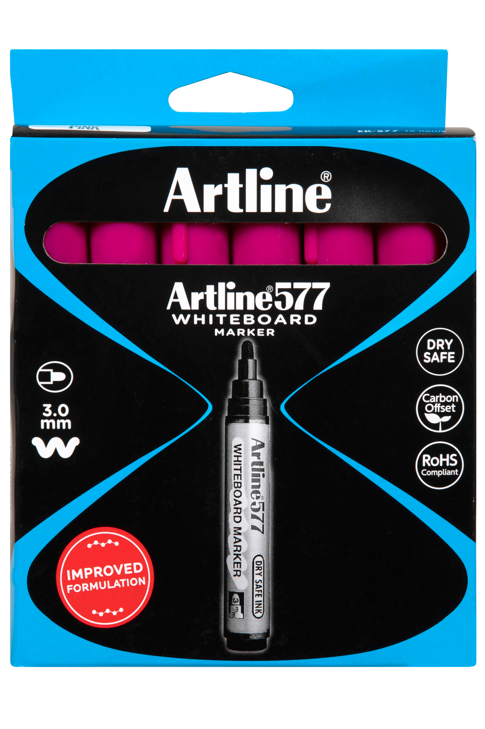 Artline 577 Whiteboard Markers - 12-Pack with 3mm Bullet Tip, Vibrant Pink - Perfect for Classroom, Office & Home Whiteboard Presentations