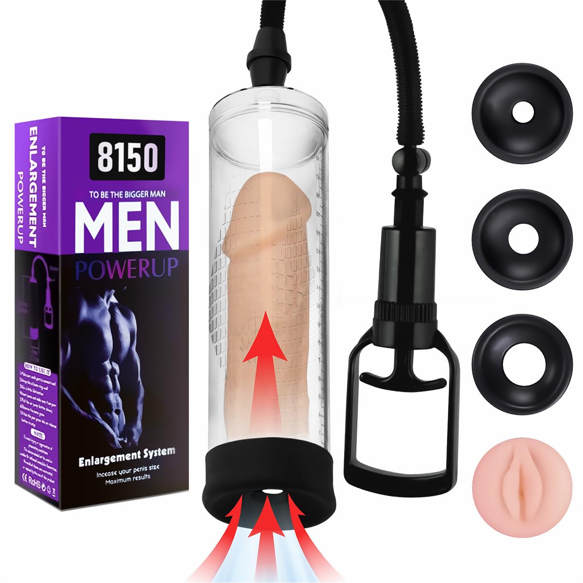 Premium Manual Penis Pump Set for Enlargement - 3 Silicone Sleeves (Different Sizes) & Vacuum Enhancer | Adult Sex Toy for Couples & Solo Play | Enhance Intimacy & Performance in Bedroom