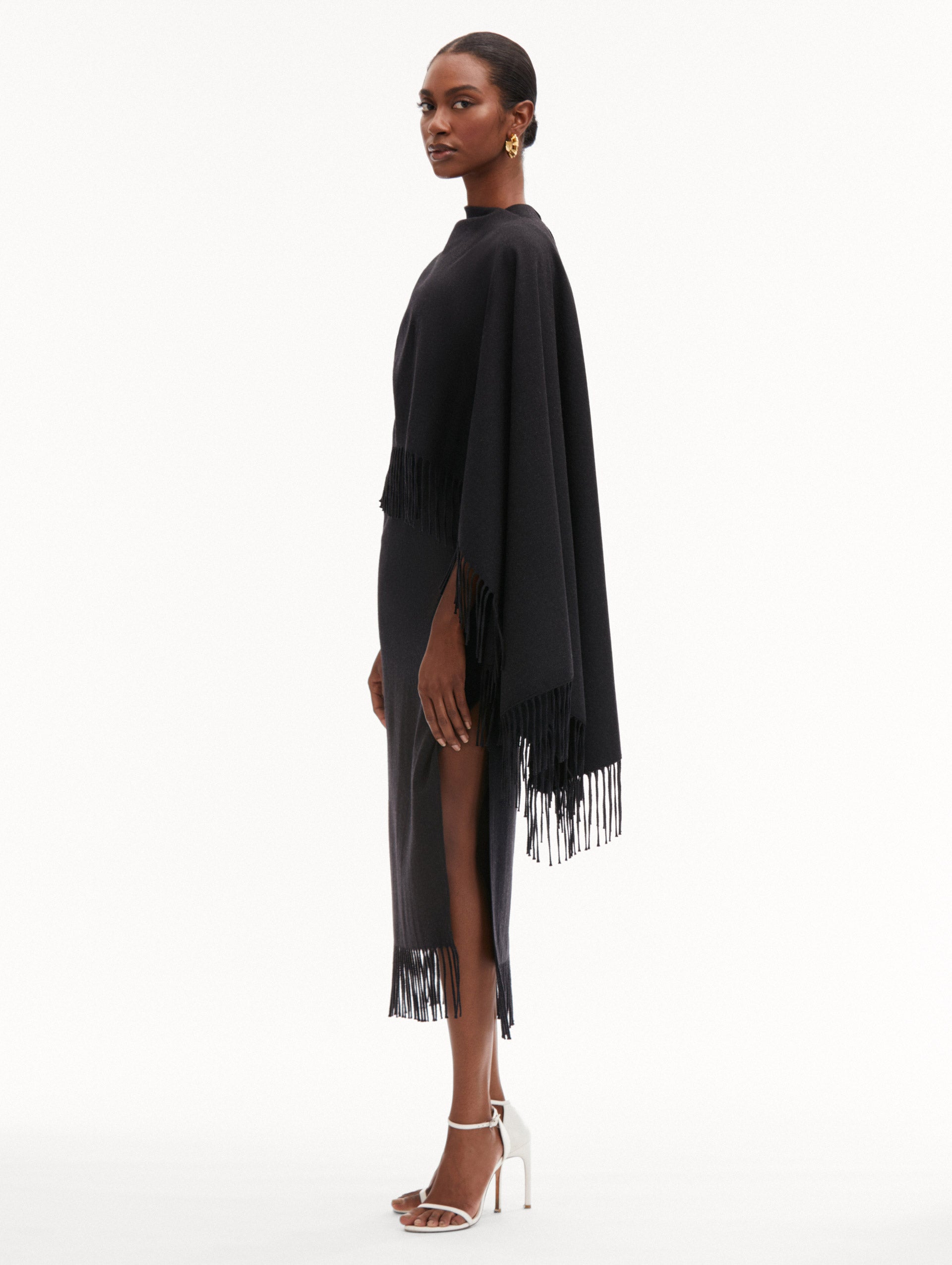 Elegant Fringed Cape Midi Dress for Women - Boho Chic Party & Wedding Guest Outfit - Perfect for Date Night, Cocktail Events & Special Occasions