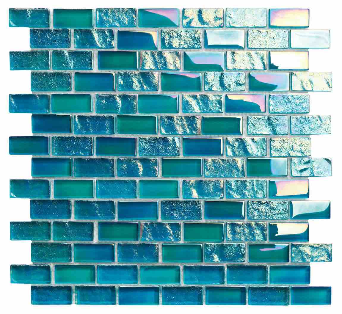 Iridescent Glass Tile Turquoise 1x2 - Stunning Reflective Mosaic for Backsplash, Bathroom & Kitchen Decor