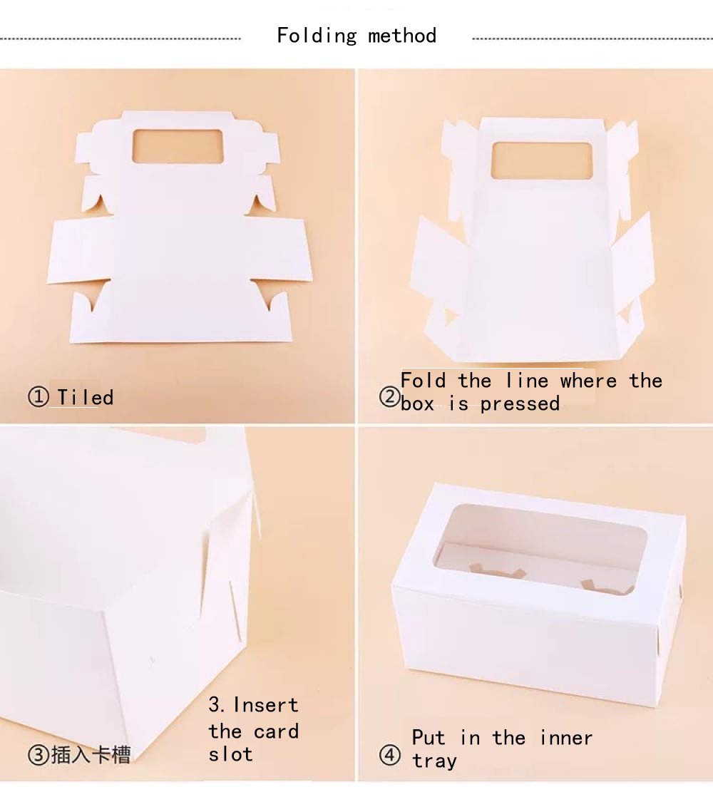 Mayata 10-Pack White Bakery Boxes with Clear Window - Perfect for Cakes, Pastries, Cookies, Pies & Cupcakes | Includes Cake Cutlery, Decorative Stickers & Ribbons | 2 Cake Carriers (16x9x7.5cm) | Ideal for Bakeries, Dessert Shops & Home Baking Gifts