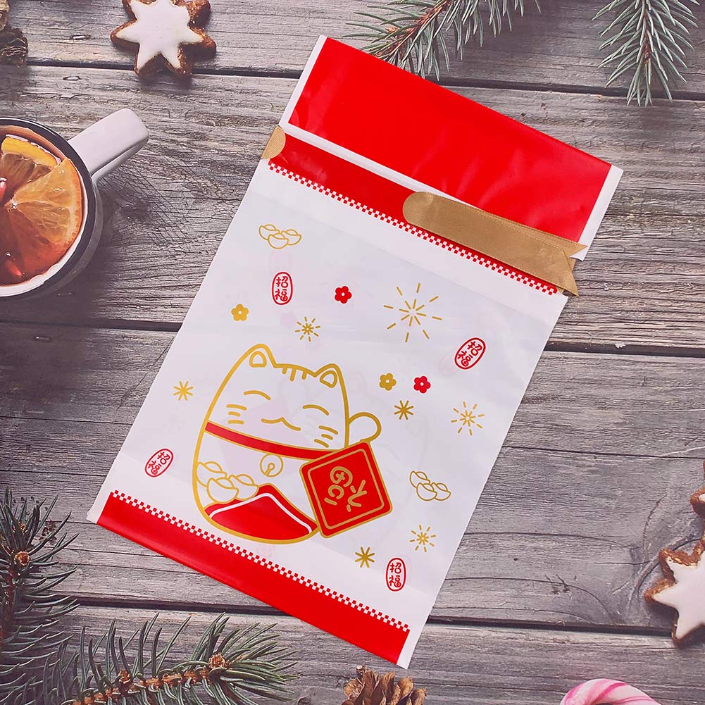 24pcs Lucky Cat Treat Bags - Plastic Drawstring Party Favor Bags for Candy, Gifts & Goodies | Perfect for Birthday, Wedding, Baby Shower, Bridal Shower & Holiday Celebrations