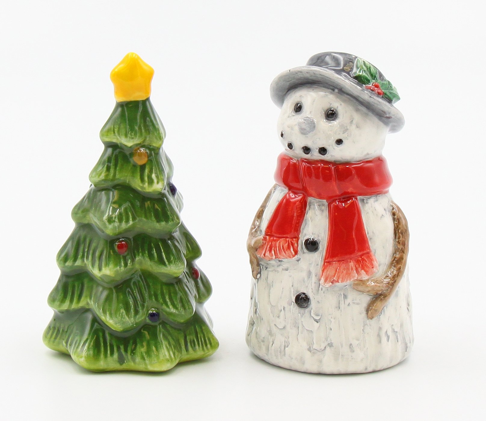 Ceramic Snowman & Christmas Tree Salt and Pepper Shakers Set - Holiday Dinner Table Decor, Kitchen Essentials for Christmas Gifts & Home Decor