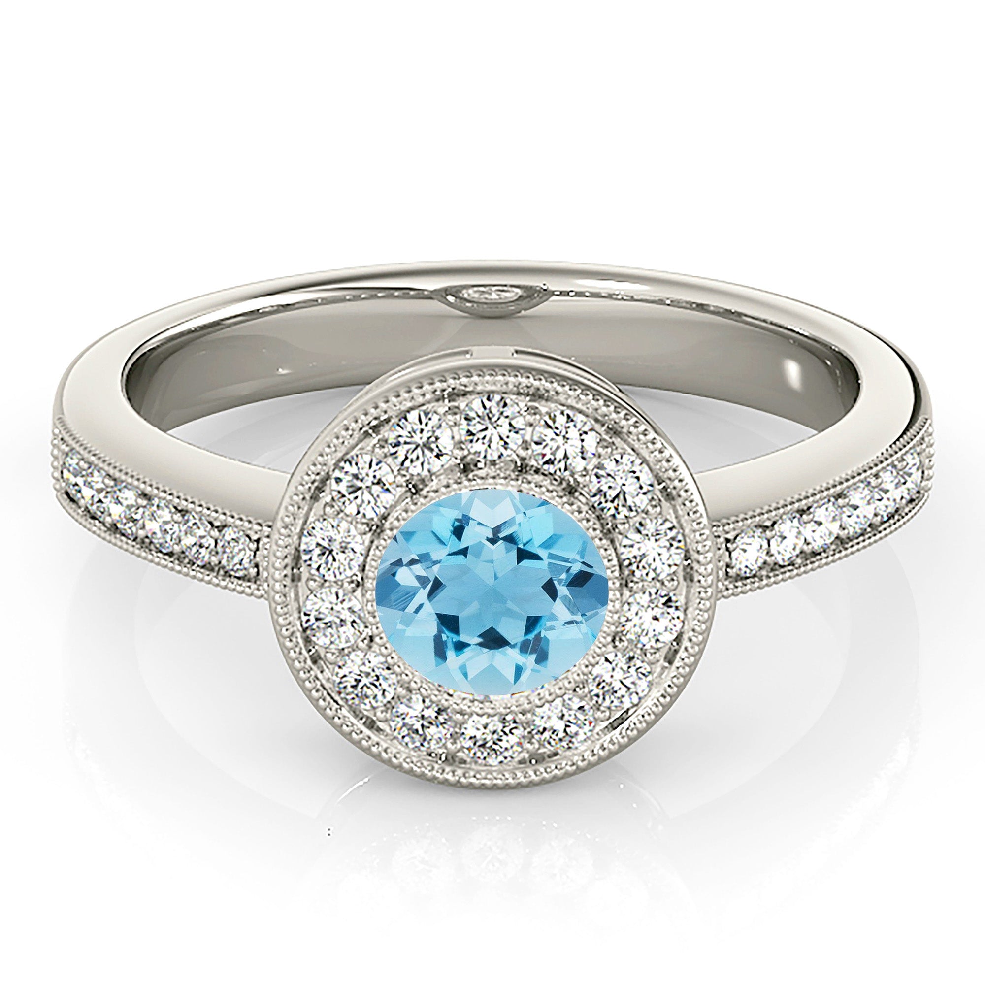 1.00 Carat Genuine Aquamarine Ring with Milgrain Bezel Halo - Elegant Birthstone Jewelry for Women, Perfect for Engagement, Anniversary & Special Occasions