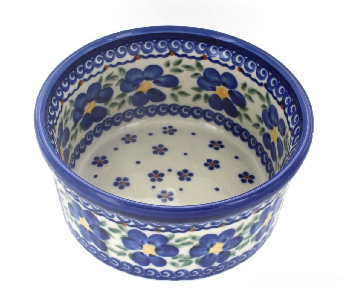 Handmade Blue Rose Polish Pottery Bowl - Spring Blossom Design - Medium Size Ceramic Serving Bowl for Dining, Decor & Gift Giving