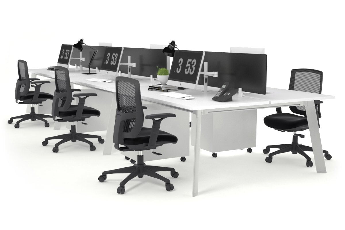 6-Person Workstation with White Frame - 1400L x 800W Office Desk with Cable Management | Perfect for Team Collaboration & Open Office Spaces