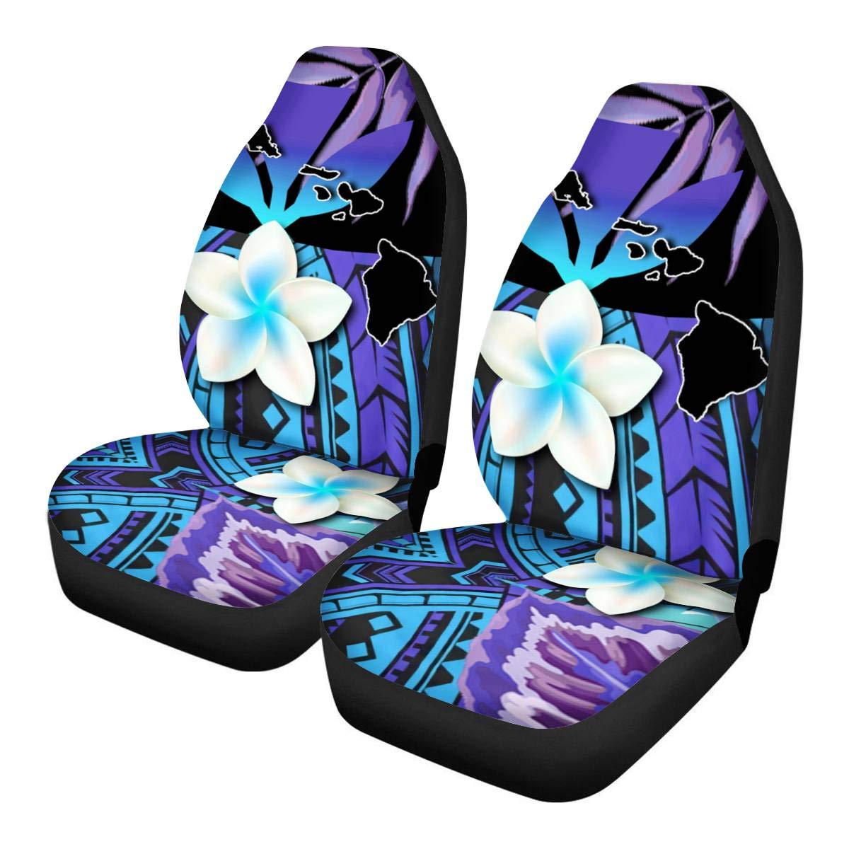 Premium Universal Car Seat Covers Set of 2 - Polynesian Tribal Chuuk Flower Design in Purple & Black - Durable Protection for Bucket Seats in Cars, Trucks & SUVs | Perfect for Road Trips, Daily Commutes & Pet-Friendly Vehicles