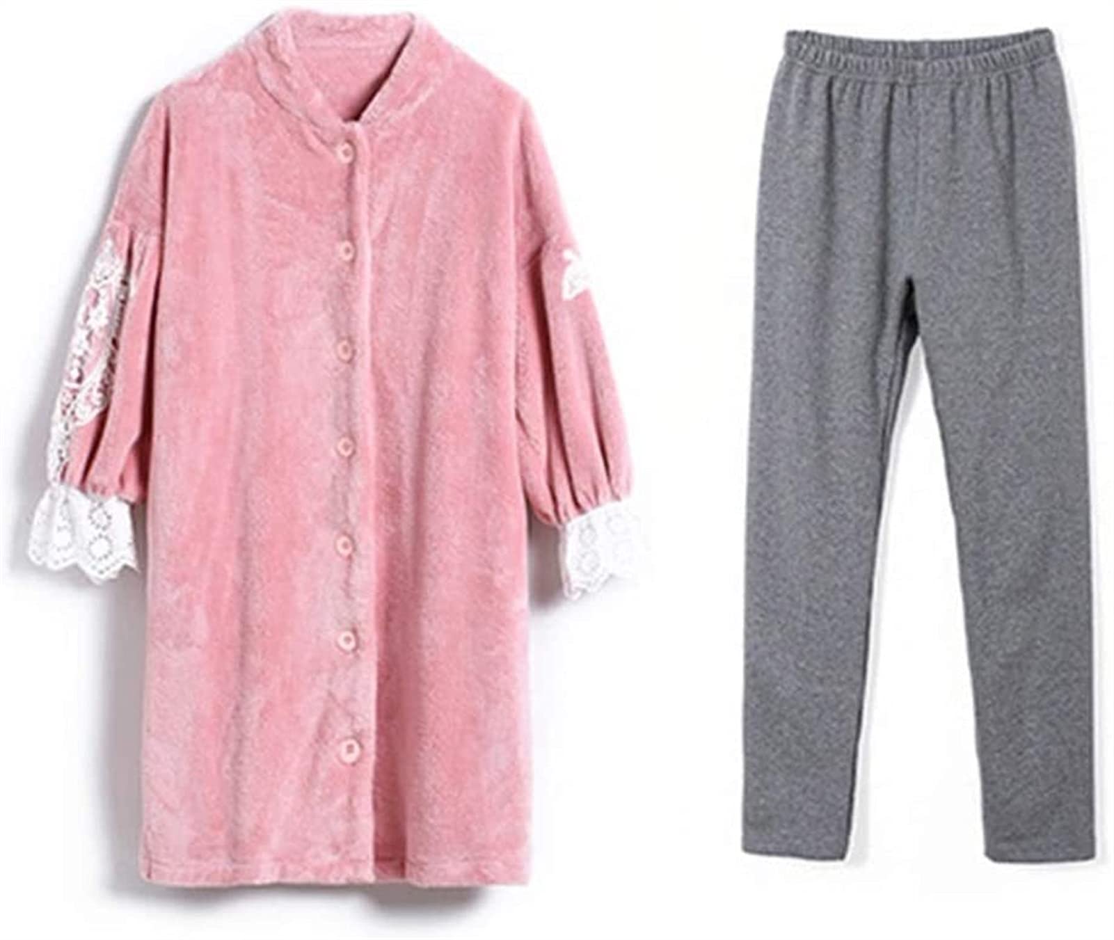 Soft & Cozy 100% Cotton Women's Pajama Set with Bathrobe - Winter Warm Flannel Sleepwear (Pink, Large) - Perfect for Lounging, Sleepovers & Cold Weather Comfort