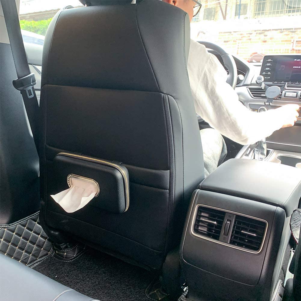 Premium PU Leather Car Visor Tissue Holder - Black Luxury Backseat Napkin Dispenser for Cars, SUVs & Trucks | Perfect for Road Trips, Daily Commute & Family Travel