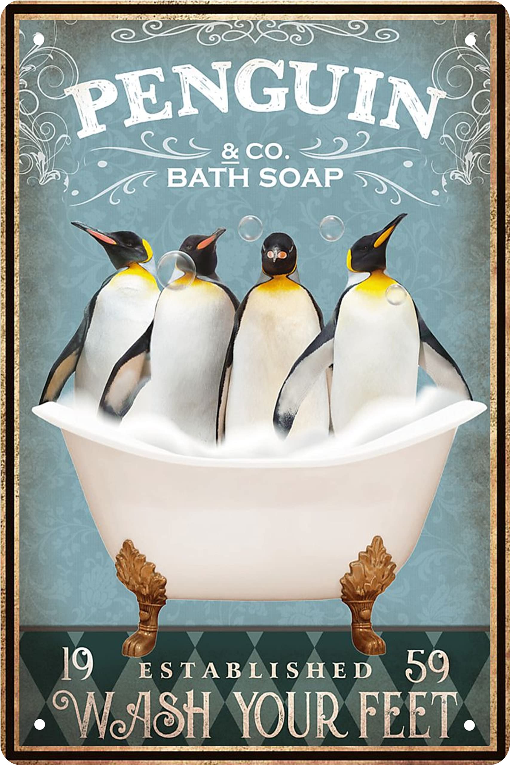Vintage Penguin Metal Tin Sign - 8x12 Inch Retro Wall Art for Bathroom, Bathtub, Man Cave, Farmhouse & Bar Decor - Perfect Gift for Penguin Lovers & Pet Enthusiasts - Ideal for Home, Office, or Restaurant Decoration