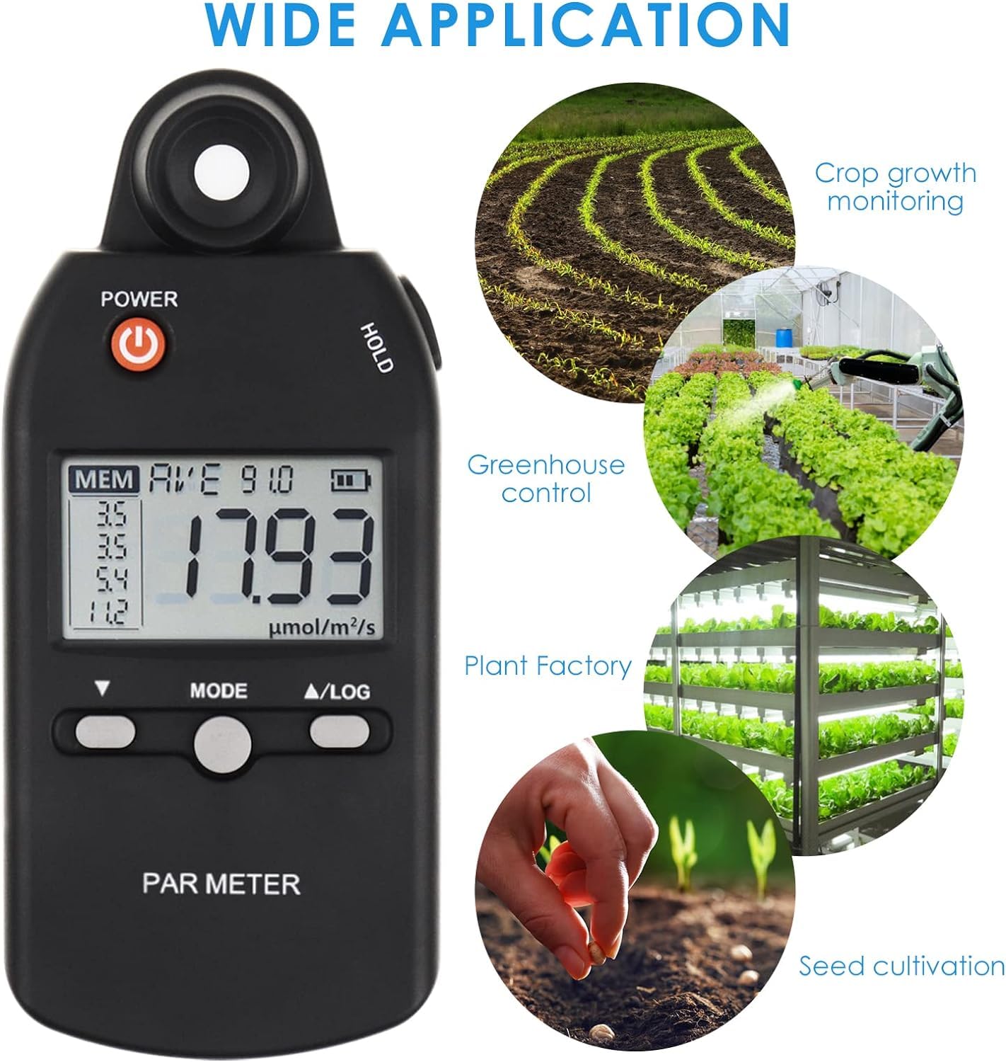 High Precision Quantum PAR Meter for LED Grow Lights - Full Spectrum PPFD Sensor (400-700nm) | Light Meter for Plants, Greenhouse & Indoor Farming | Perfect for Hydroponics, Horticulture & Cannabis Cultivation