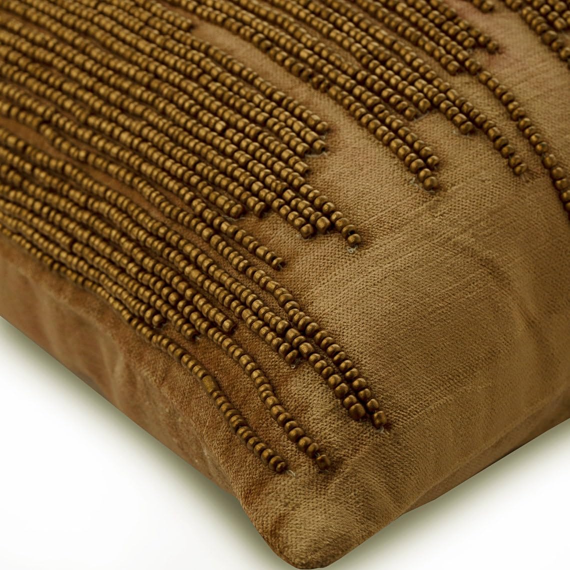 Luxury Velvet Gold Pillow Cover 24x24 Inch (60x60 cm) - Square Beaded Decorative Cushion Cover for Sofa, Bed & Home Decor - Elegant Antique Gold Throw Pillow for Living Room, Bedroom & Easter Decorations