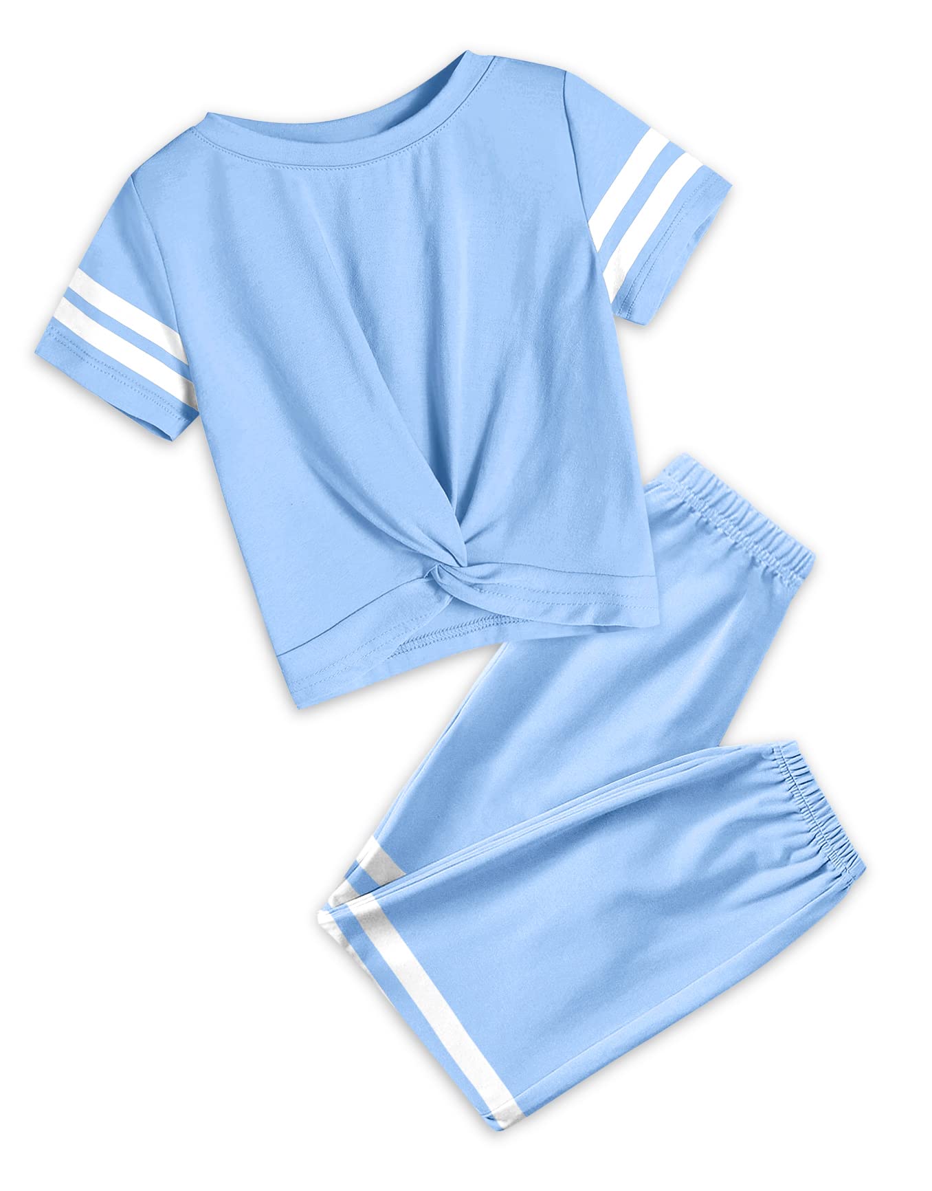 GAMISOTE Girls 2-Piece Outfit Set - Striped Crop Top & Sweatpants Athletic Tracksuit for Kids | Summer Casual Wear, Playdates & Sports Activities