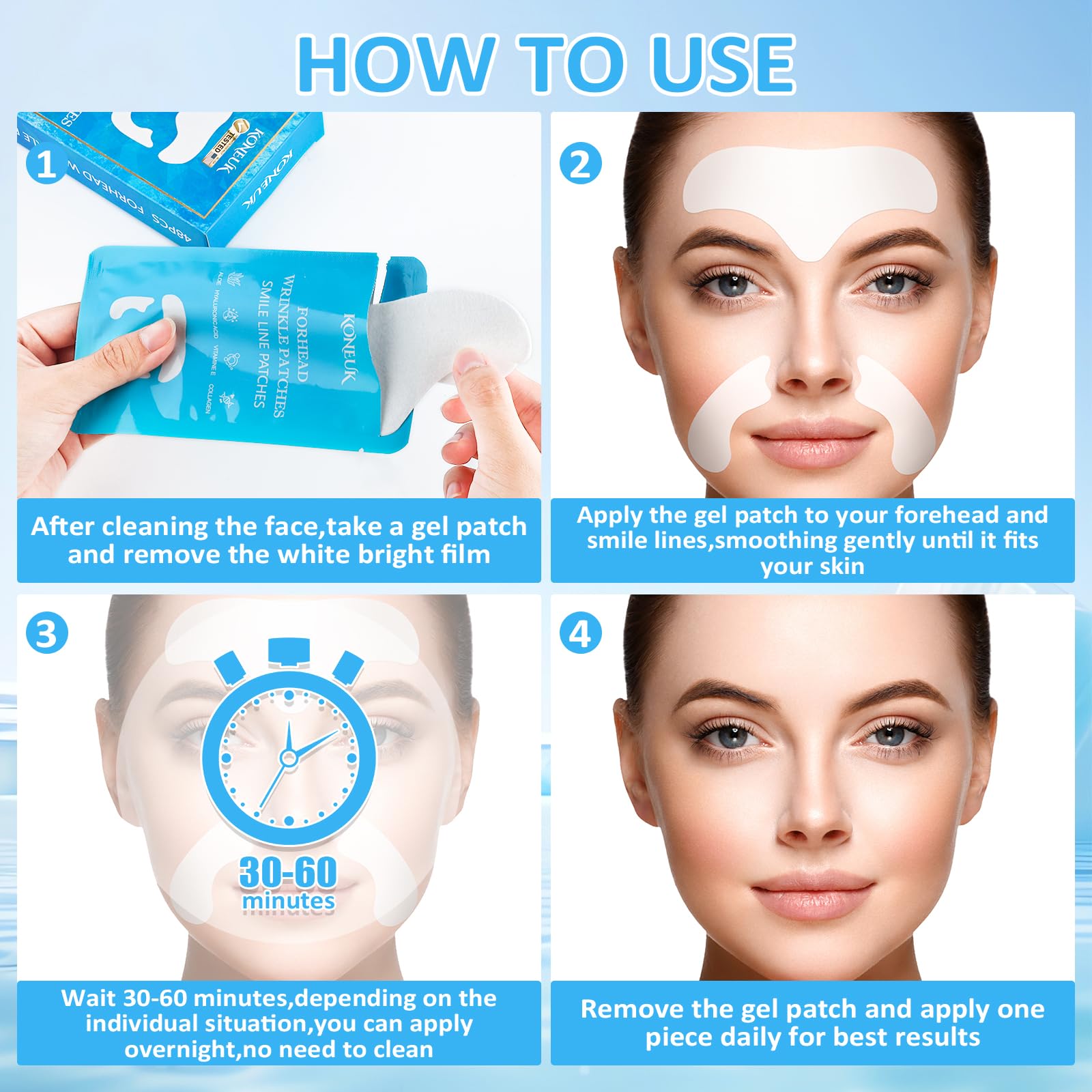 16Pcs Anti-Wrinkle Forehead Patches & 32Pcs Smile Line Patches - Collagen & Vitamin E Infused for Wrinkle Reduction - Perfect for Overnight Treatment & Daily Skincare Routine