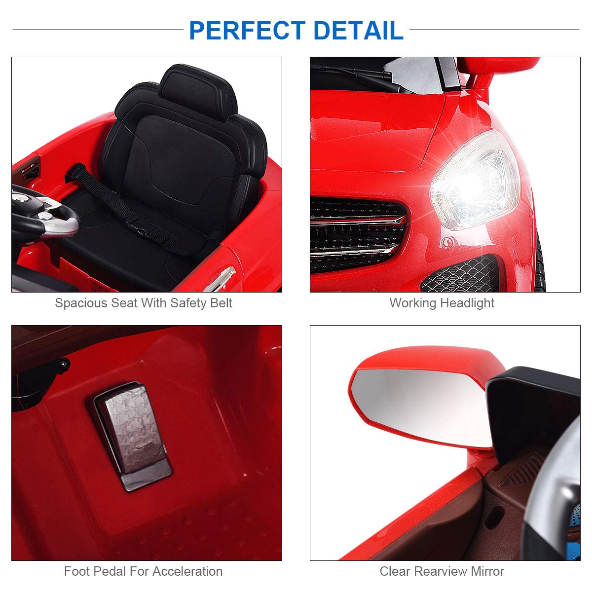 Costzon 6V Kids Ride On Car with Parental Remote Control & Foot Pedal - Battery Powered Toy Vehicle with LED Lights & MP3 Player - Red Ride On Car for Toddlers (Perfect for Indoor/Outdoor Play, Birthday Gifts & Preschool Learning)