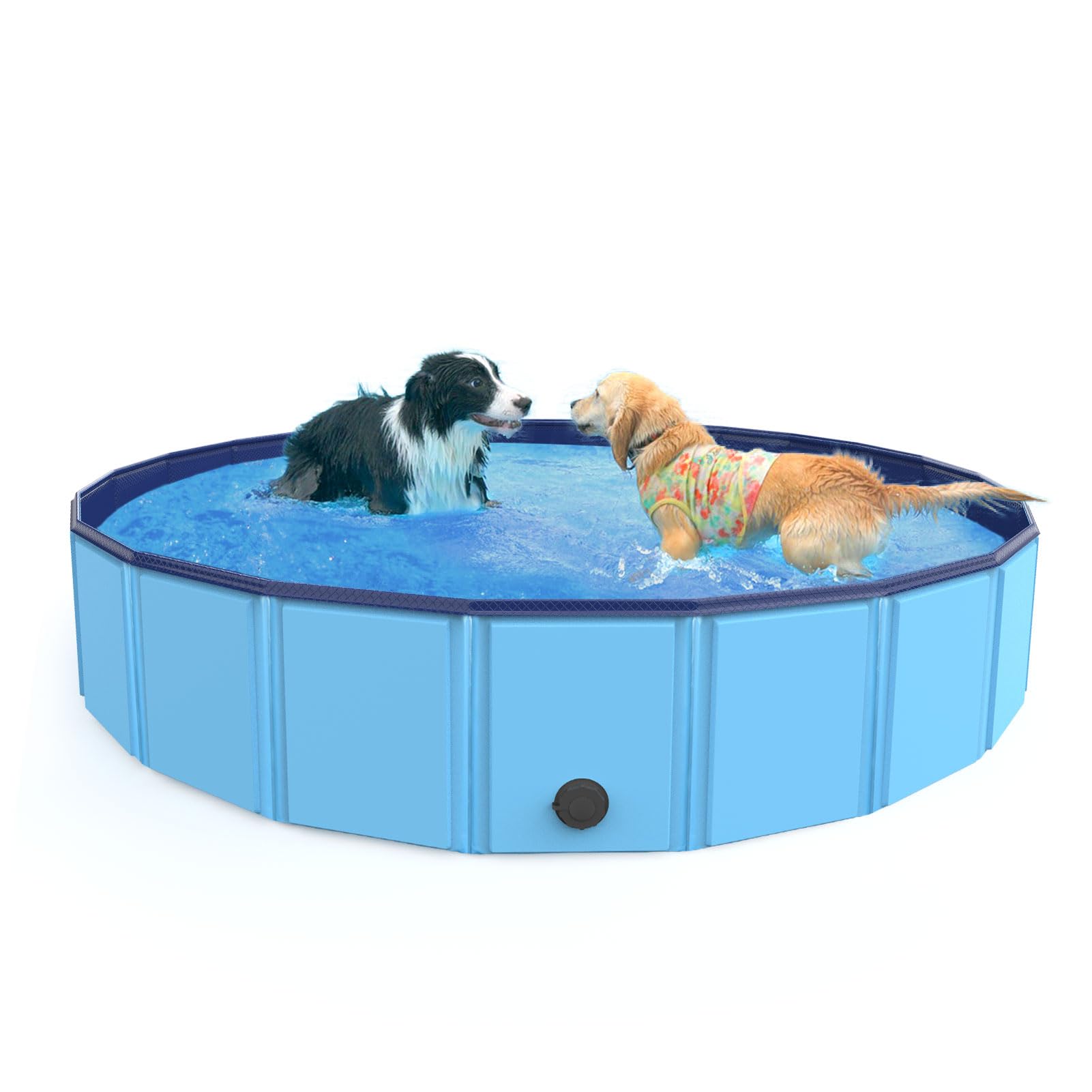 Foldable Dog Pool - Portable PVC Pet Swimming & Bathing Tub with Drain for Dogs, Cats & Kids (48