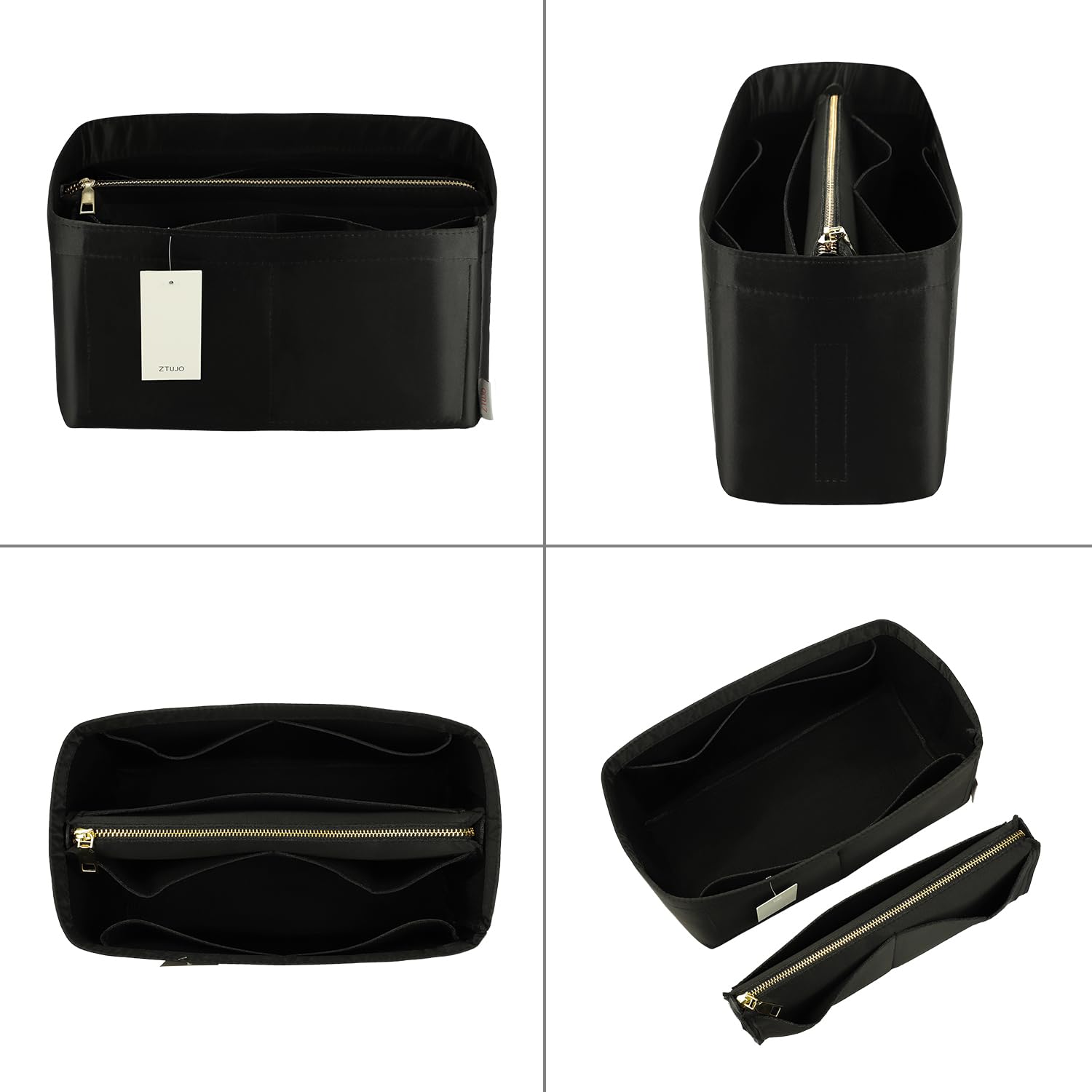Premium Purse Organizer Insert with Zipper - Universal Handbag Organizer for LV Neverfull, Speedy, ONTHEGO & More Tote Bags (Silky Black, X-Large) - Perfect for Travel, Work & Daily Organization