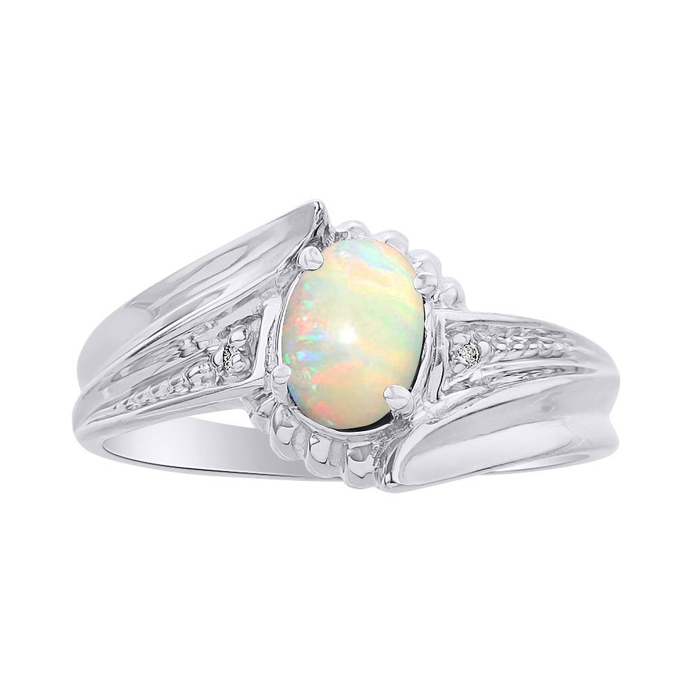 Diamond & Opal Sterling Silver Ring Set - Colorful Birthstone Jewelry for Women | Perfect Gift for Anniversary, Birthday & Special Occasions