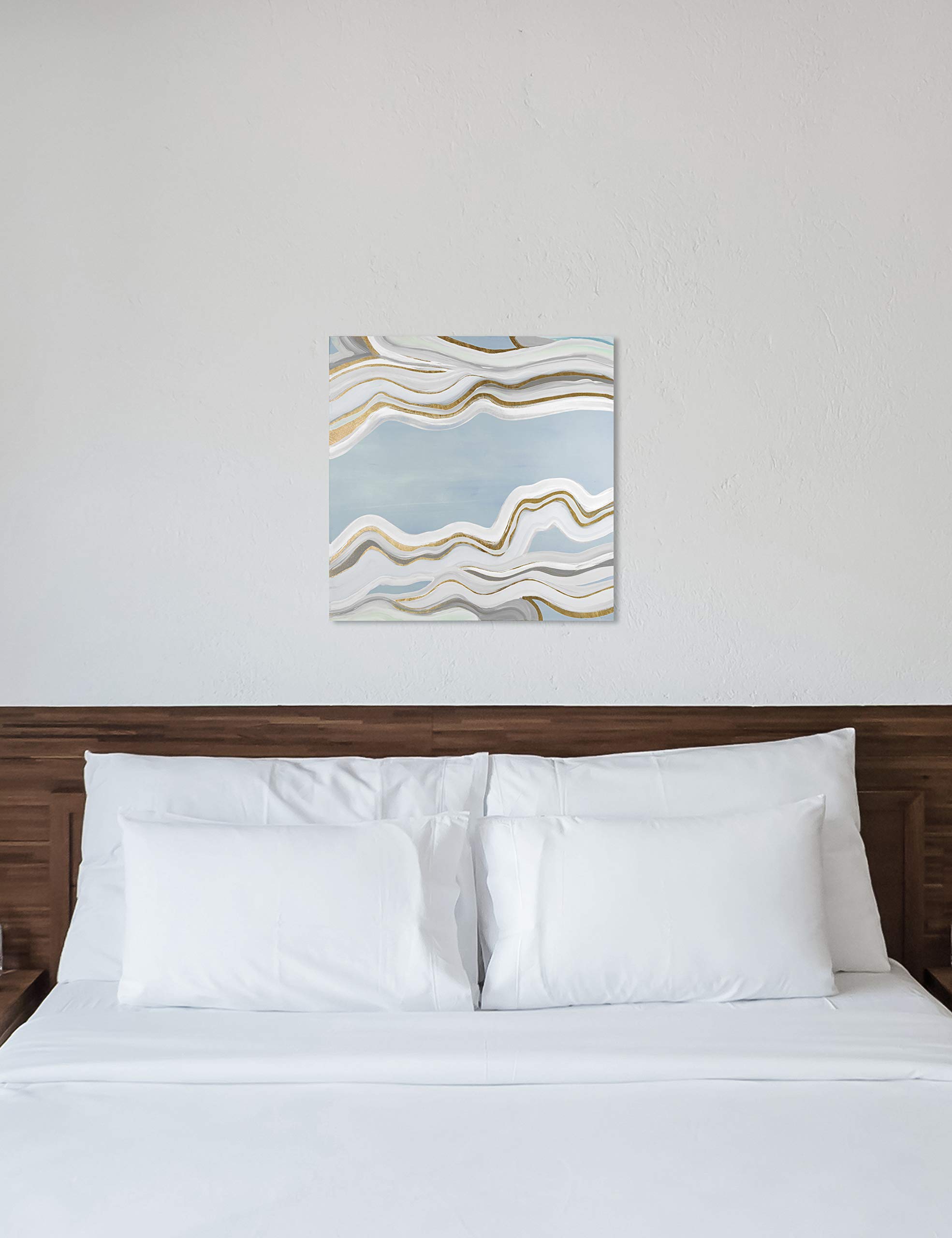 Abstract Wall Art Canvas Prints 'Glacier Flow' - Blue & Gold Modern Home Decor - 30