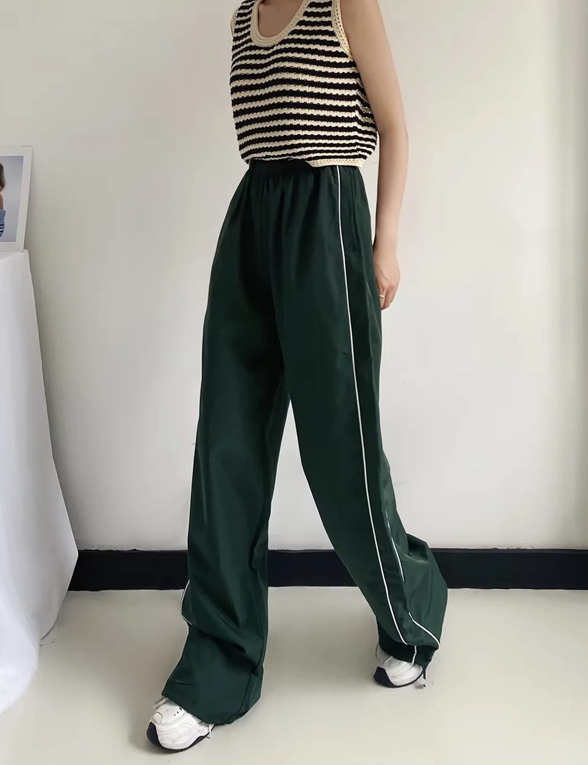 Women's Baggy Parachute Pants - Y2K Wide Leg Elastic Waist Sweatpants for Streetwear & Casual Outfits | Perfect for Lounge, Gym, and Retro Fashion Styles