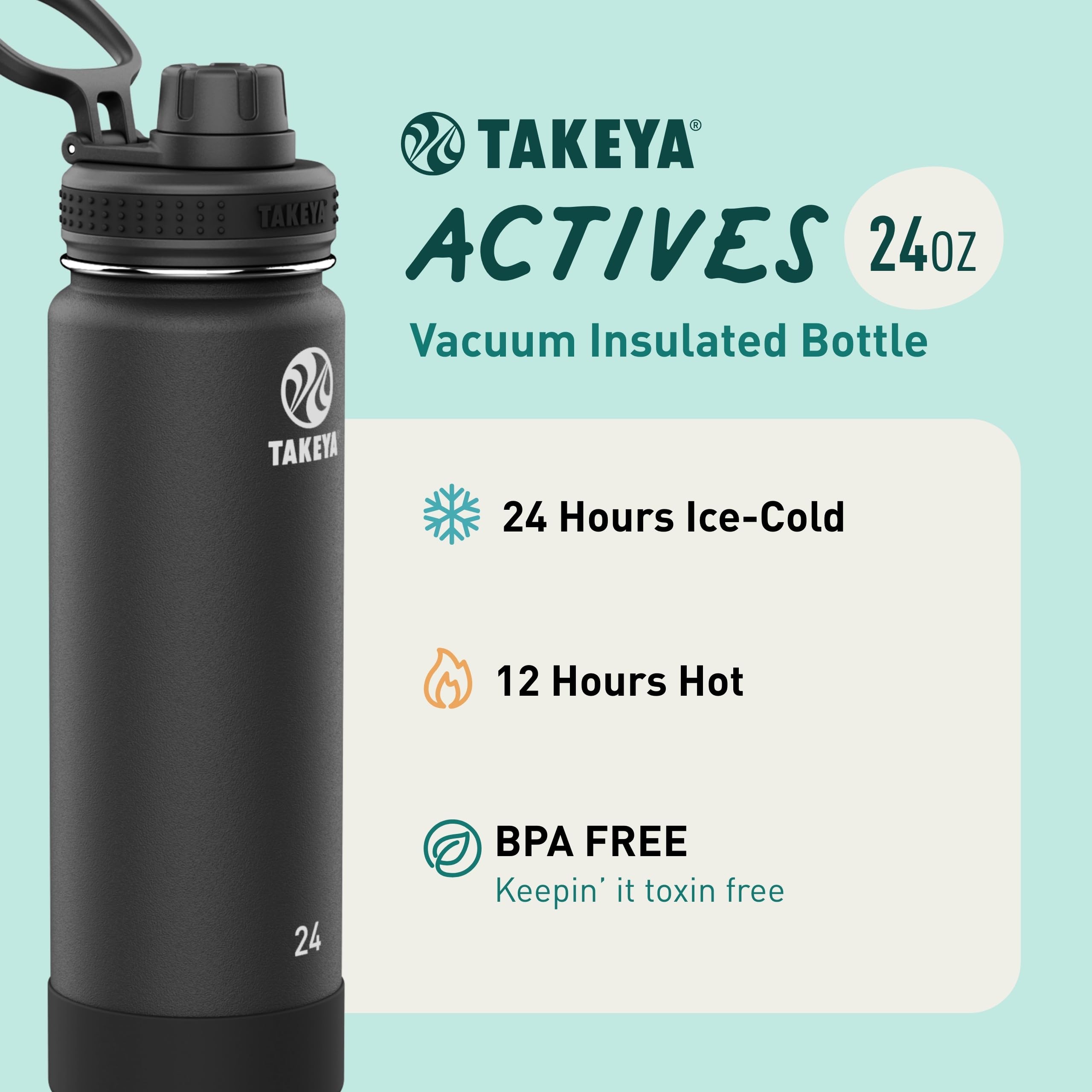 Takeya Actives 24 oz Vacuum Insulated Stainless Steel Water Bottle with Spout Lid - Premium Quality, Leakproof, BPA-Free - Ideal for Gym, Hiking, Travel & Outdoor Activities