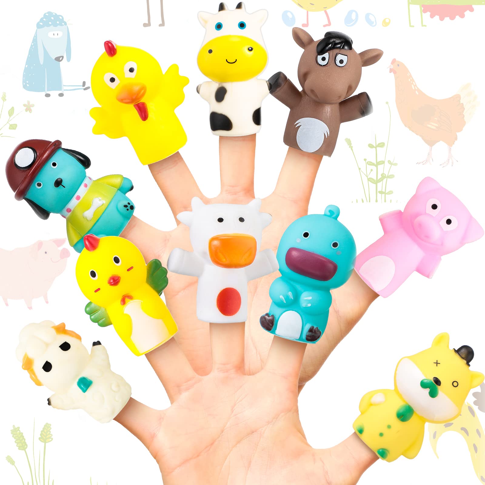 10Pcs Farm Animal Finger Puppets - Rubber Easter Basket Stuffers & Egg Fillers, Fun Bath Toys & Birthday Party Favors for Kids Toddlers Boys Girls | Perfect for Storytelling, Pretend Play & Early Childhood Education