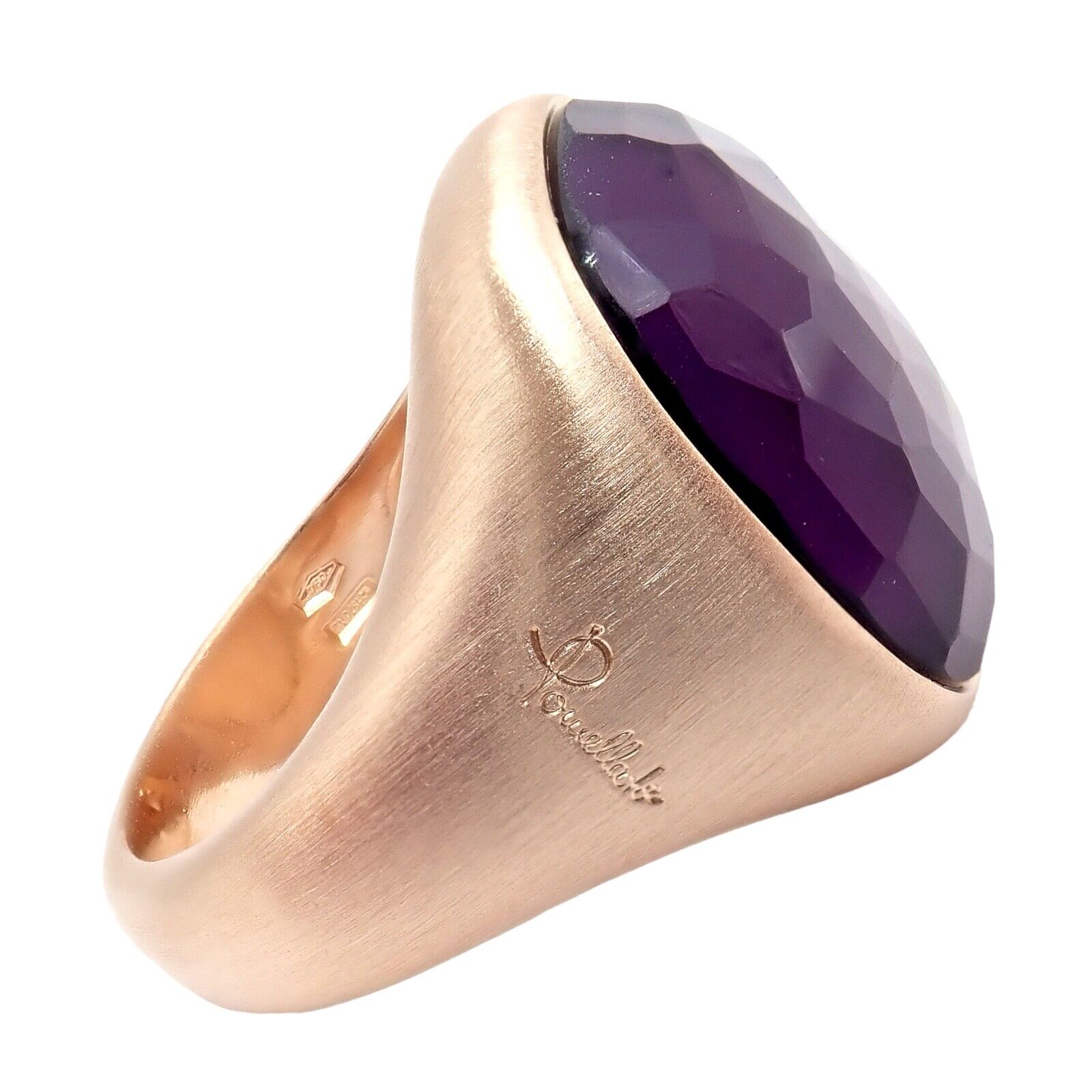Authentic Pomellato 18K Rose Gold Large Faceted Amethyst Victoria Ring Size 6.5 - Luxury Statement Jewelry for Weddings, Anniversaries & Special Occasions