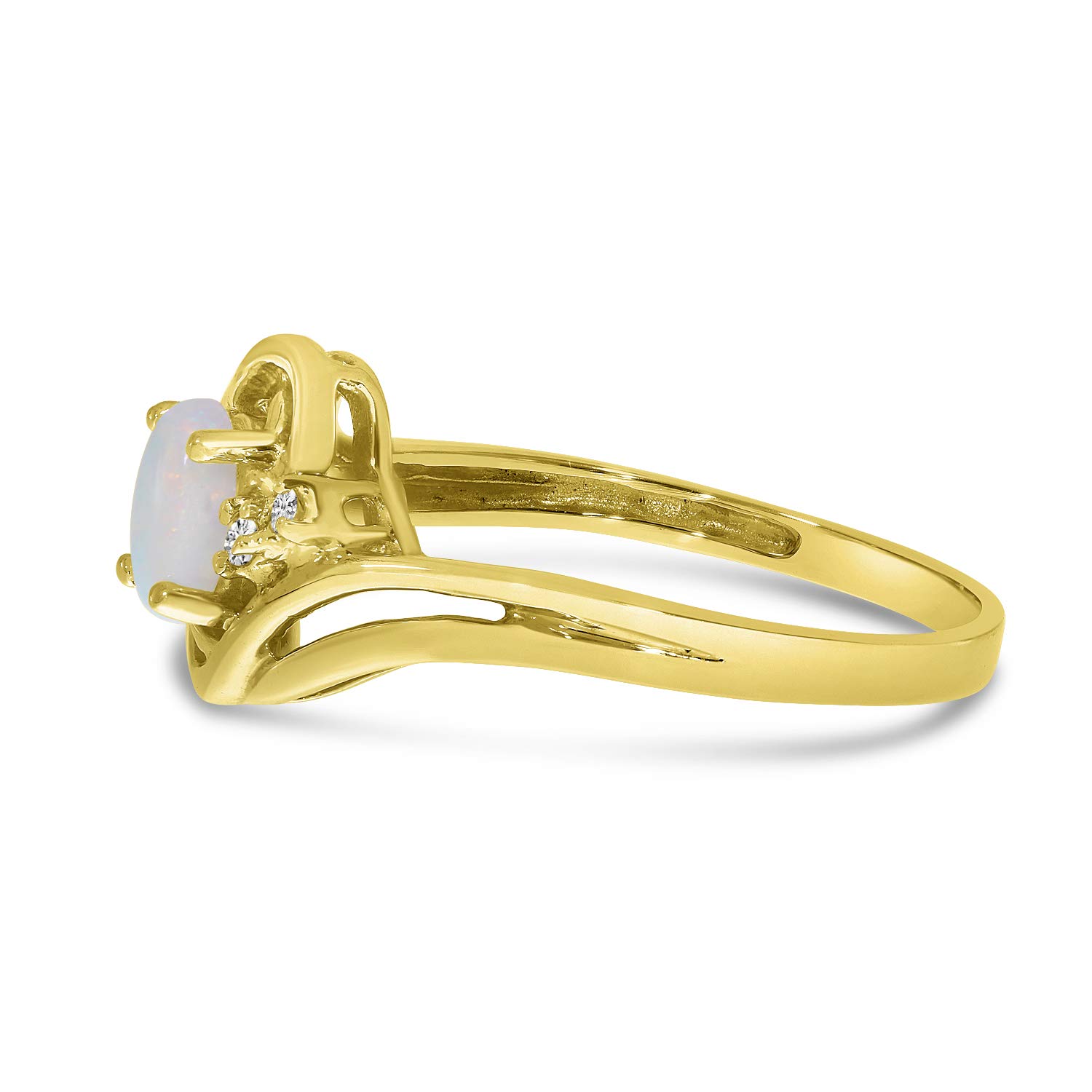 10K Yellow Gold Oval Opal and Diamond Ring for Women - Elegant Vintage Style Jewelry for Engagement, Wedding, Anniversary & Special Occasions