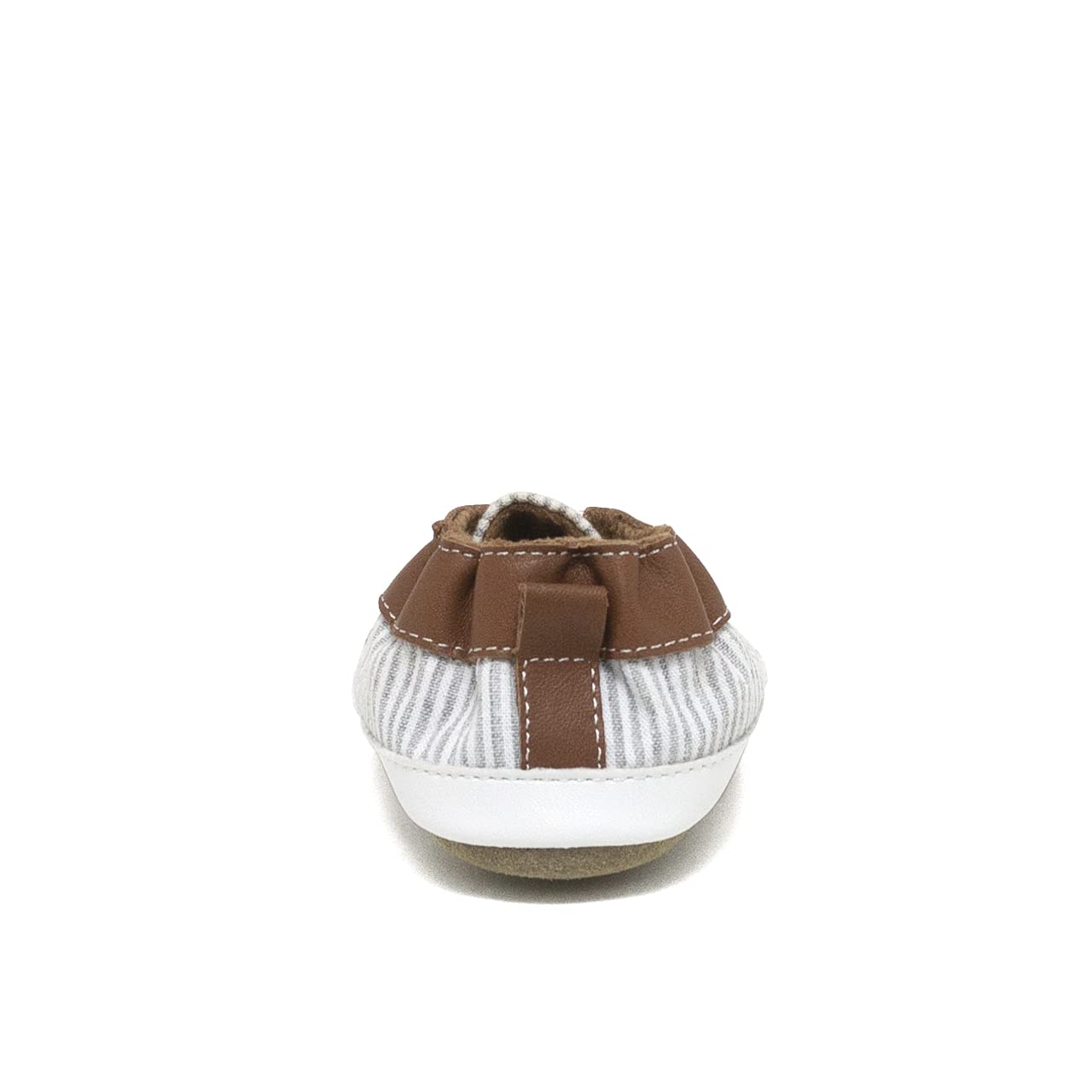 Robeez Soft Sole Baby Shoes for Boys & Girls - Non-Slip Crib Slippers for Infants 0-6 Months (Stylish Steve Grey Seersucker) - Perfect for First Steps, Indoor Play & Special Occasions
