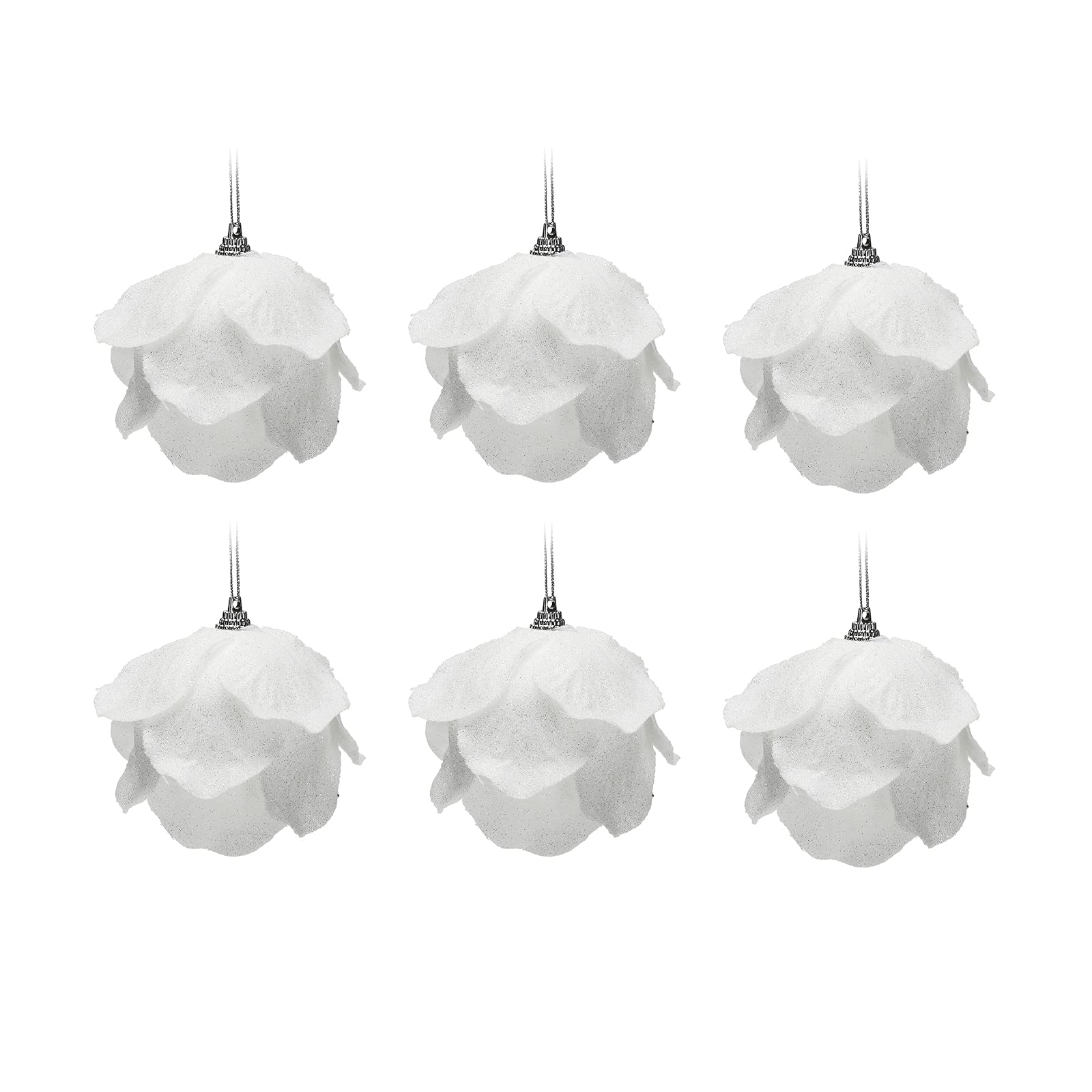 6 Pack Christmas Snow White Petal Foam Hanging Balls - 3.15 Inch Shatterproof White Xmas Tree Ornaments with Petal Design for Holiday Party Decorations, Perfect for Christmas Tree, Home, Office & Party Decor