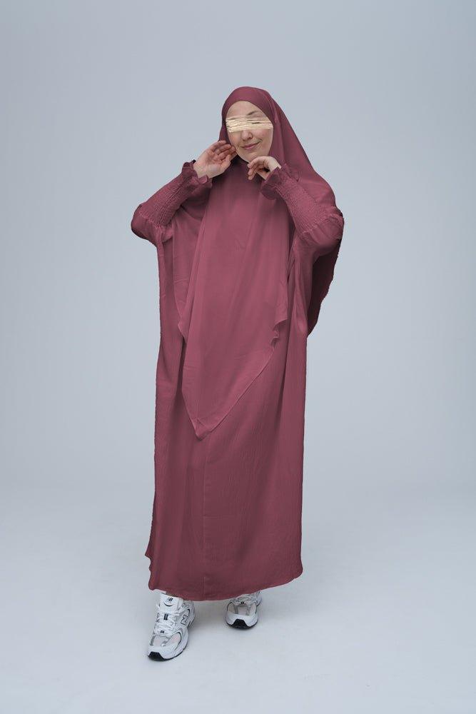 Elegant Dusty Pink Prayer Gown for Women - Modest Islamic Abaya for Omrah, Hajj & Daily Prayers - Soft Breathable Fabric for Comfortable Worship at Home or Mosque