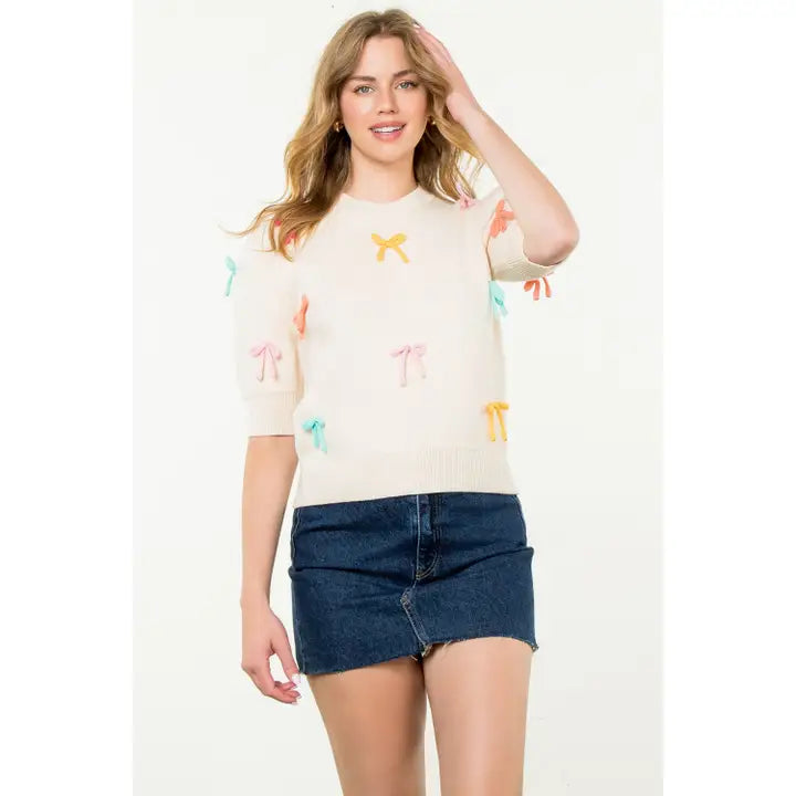 Stylish Colorful Bow Knit Top for Women - Trendy Casual Blouse for Spring & Summer Outfits | Perfect for Office, Date Night & Weekend Wear