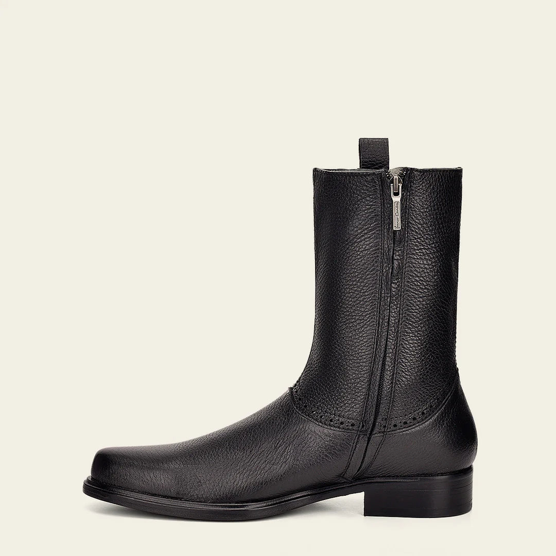 Franco Cuadra Men's Black Leather Ankle Boots with Zip - Stylish Casual Dress Boots for Everyday Wear & Outdoor Activities