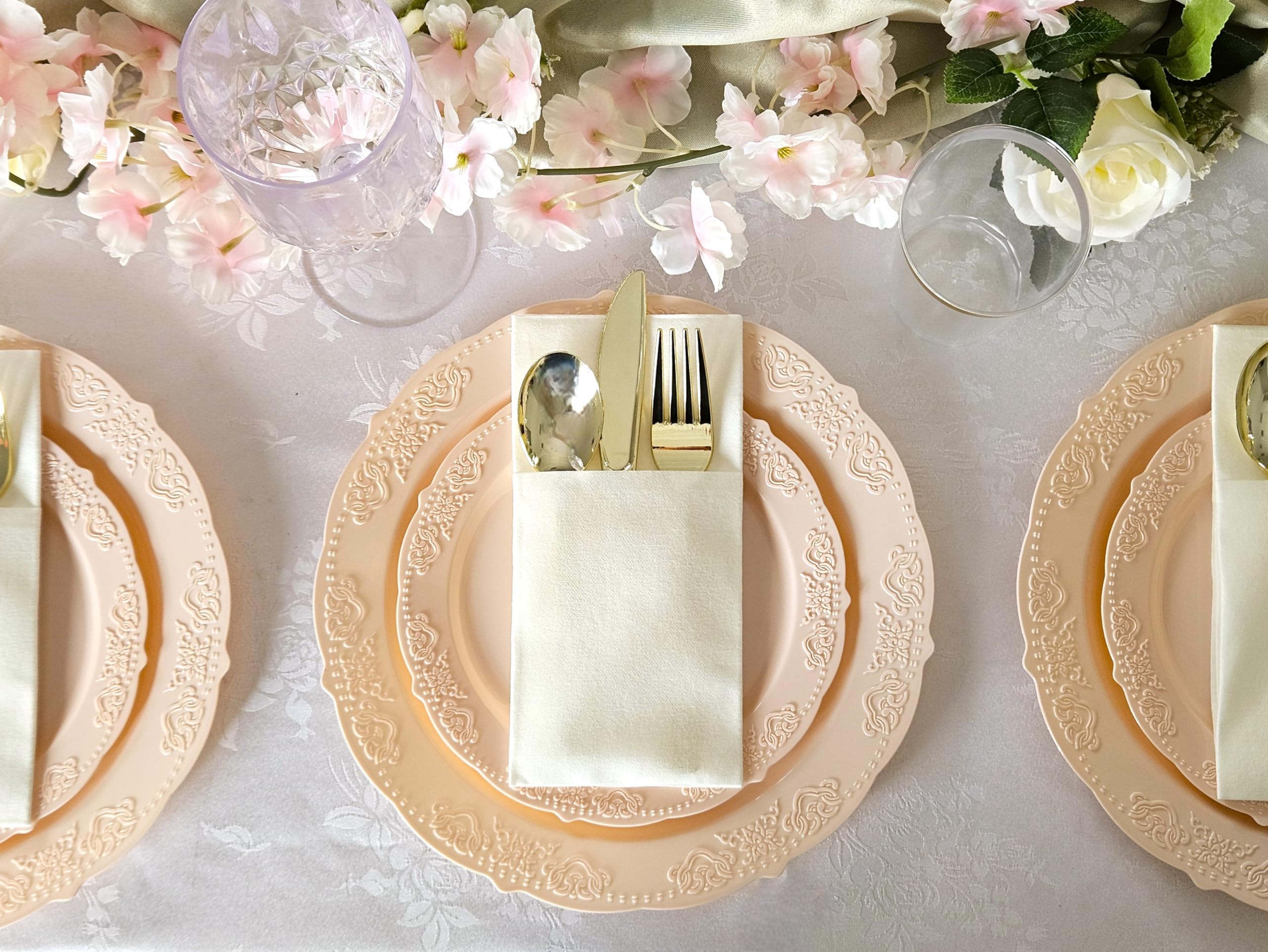 240 Pack Vintage Disposable Plastic Plates - 7.5'' Appetizer & Dessert Plates for Wedding, Party, Baby Shower (Blush/Antique Rose) - Elegant & Eco-Friendly Tableware for Any Occasion