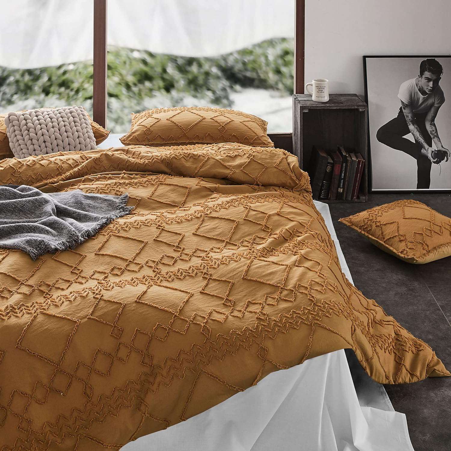 Premium Brushed Microfiber Tufted Quilt Cover Set (3Pcs) - Caramel - Super King Size - Ultra Soft Bedding for Luxurious Hotel-Style Comfort